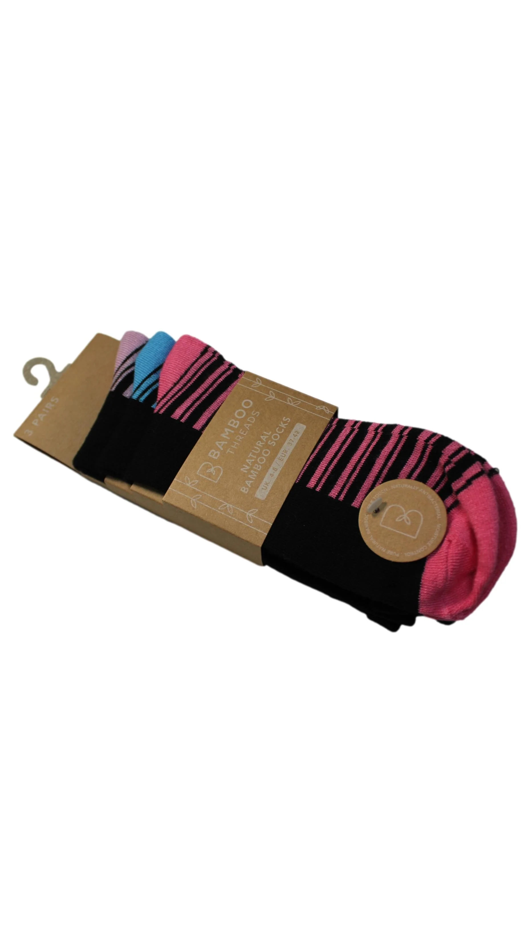 3 Pack Bamboo H&T Socks Footbed Design Pink Stripe - Image 2