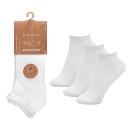 3 Pack Bamboo Trainer Socks White - Image 2