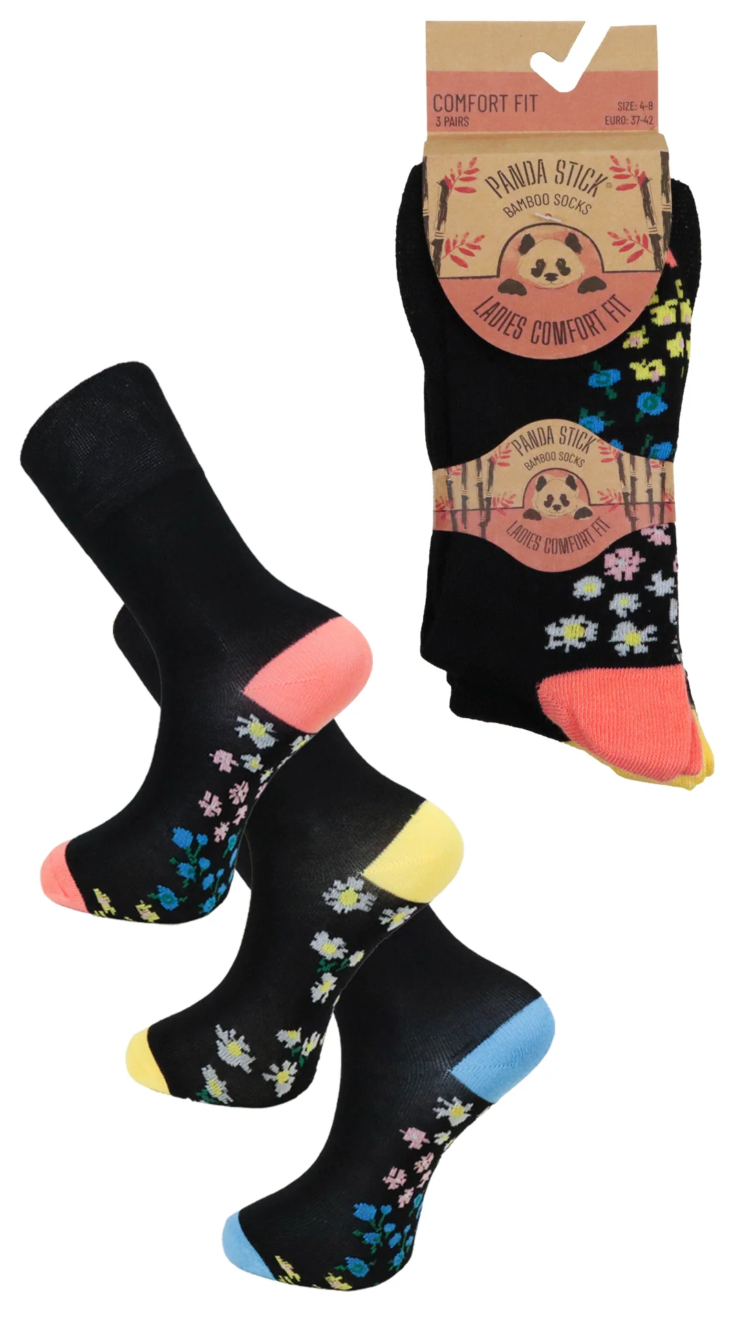 3 Pack Comfort Fit Bamboo Socks Orange Ditsy - Image 2