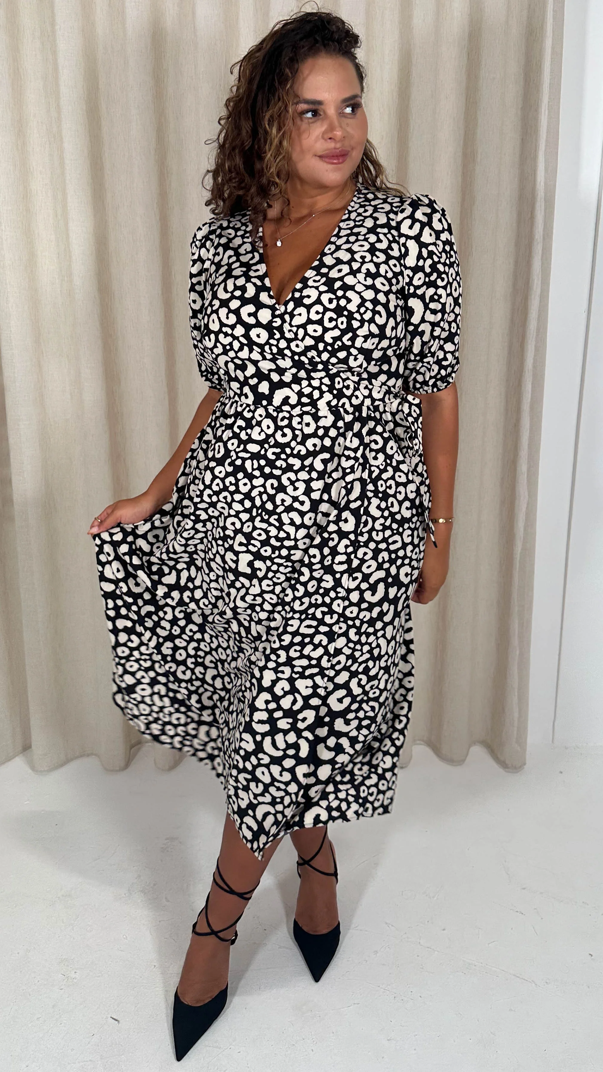 Animal Wrap Dress Black/White - Image 6