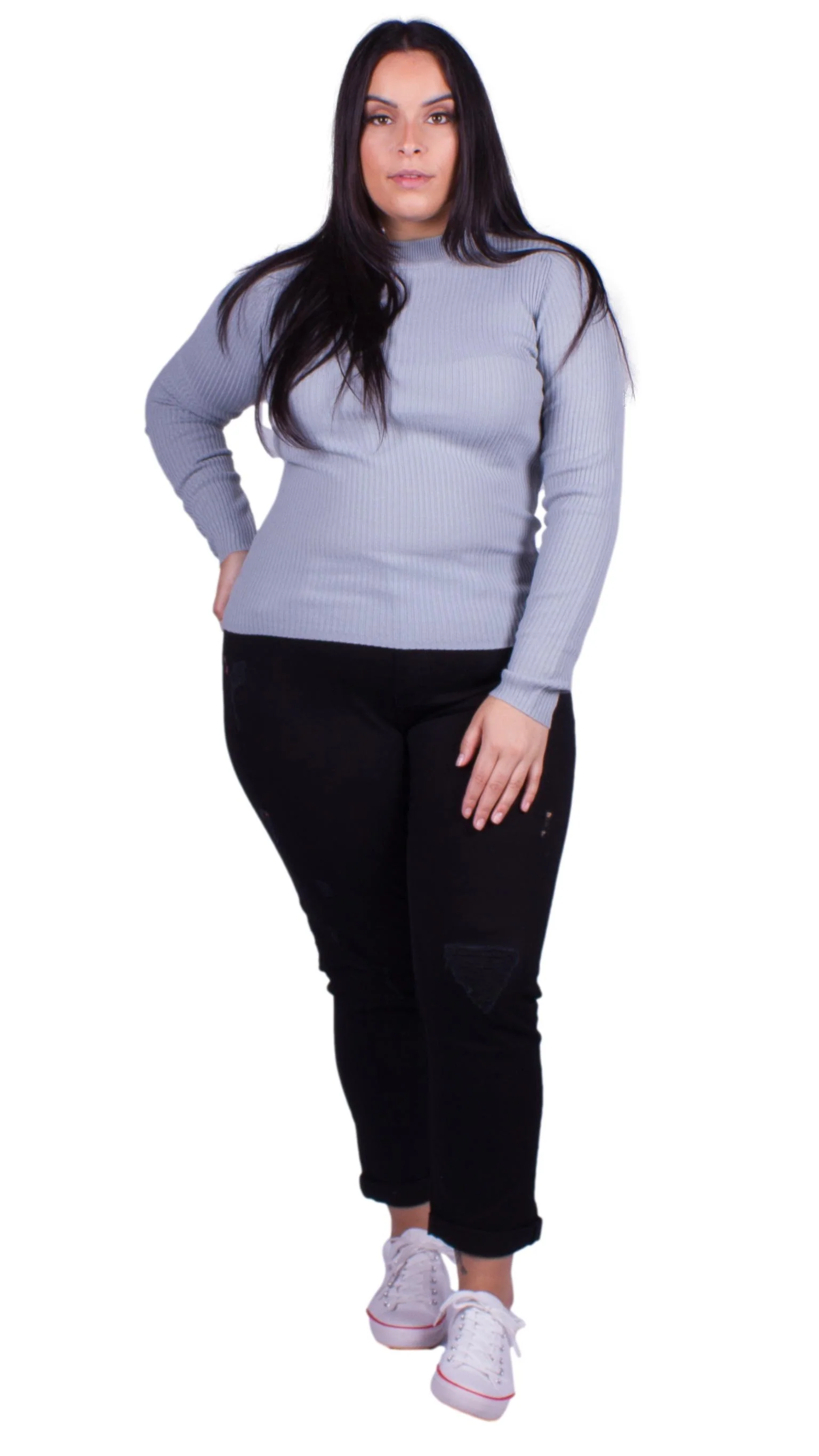 Ariella Ribbed Knit Turtleneck Jumper Blue - Image 3