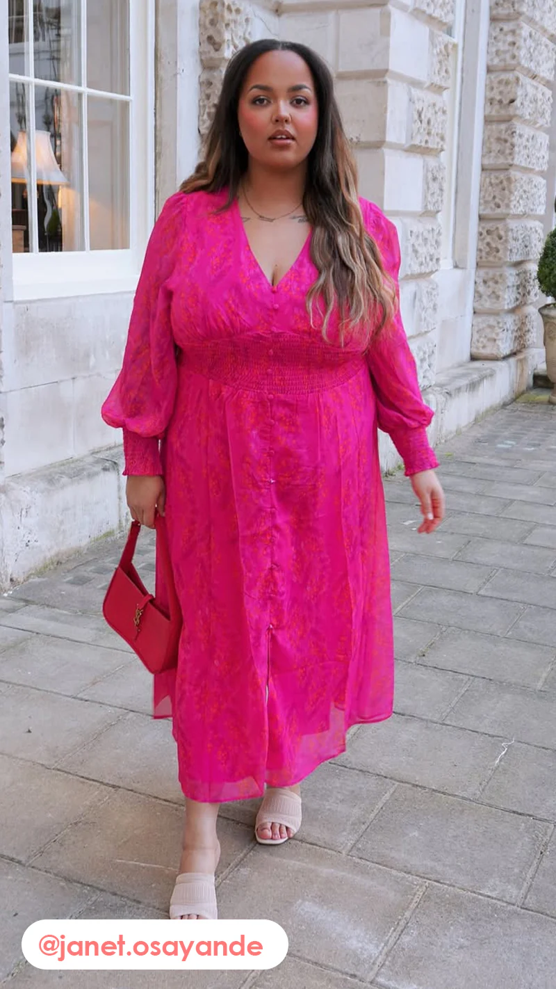 CurveWow Button Front Maxi Dress Magenta Floral - Image 2