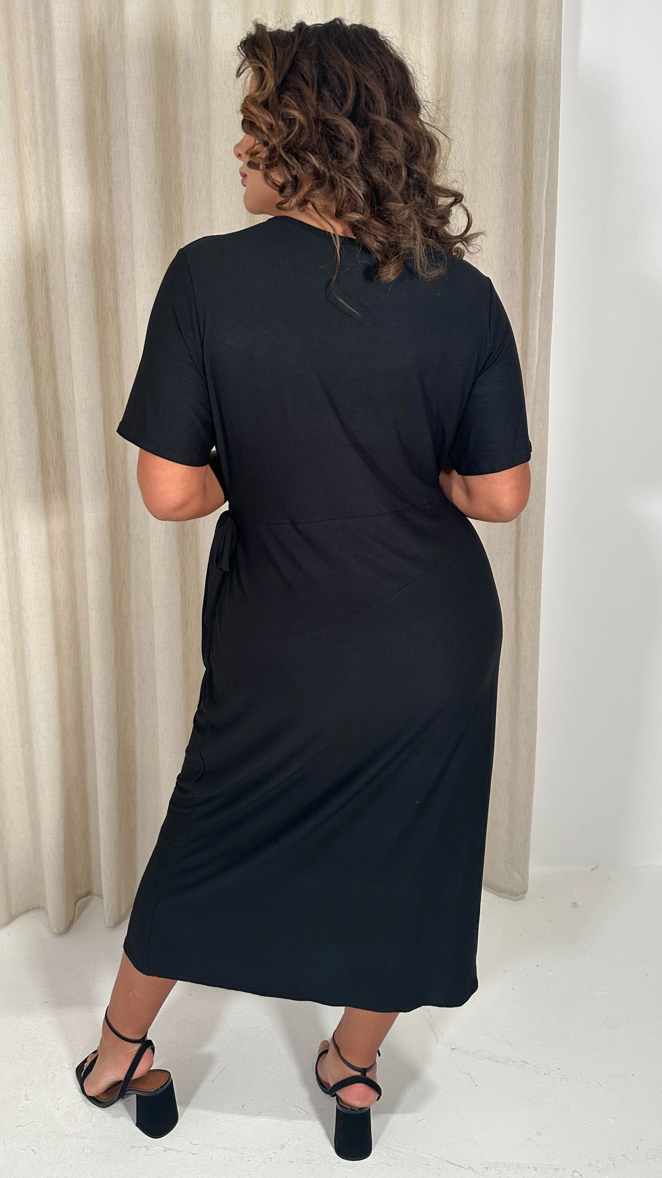 CurveWow Casual Jersey Wrap Dress Black - Image 8