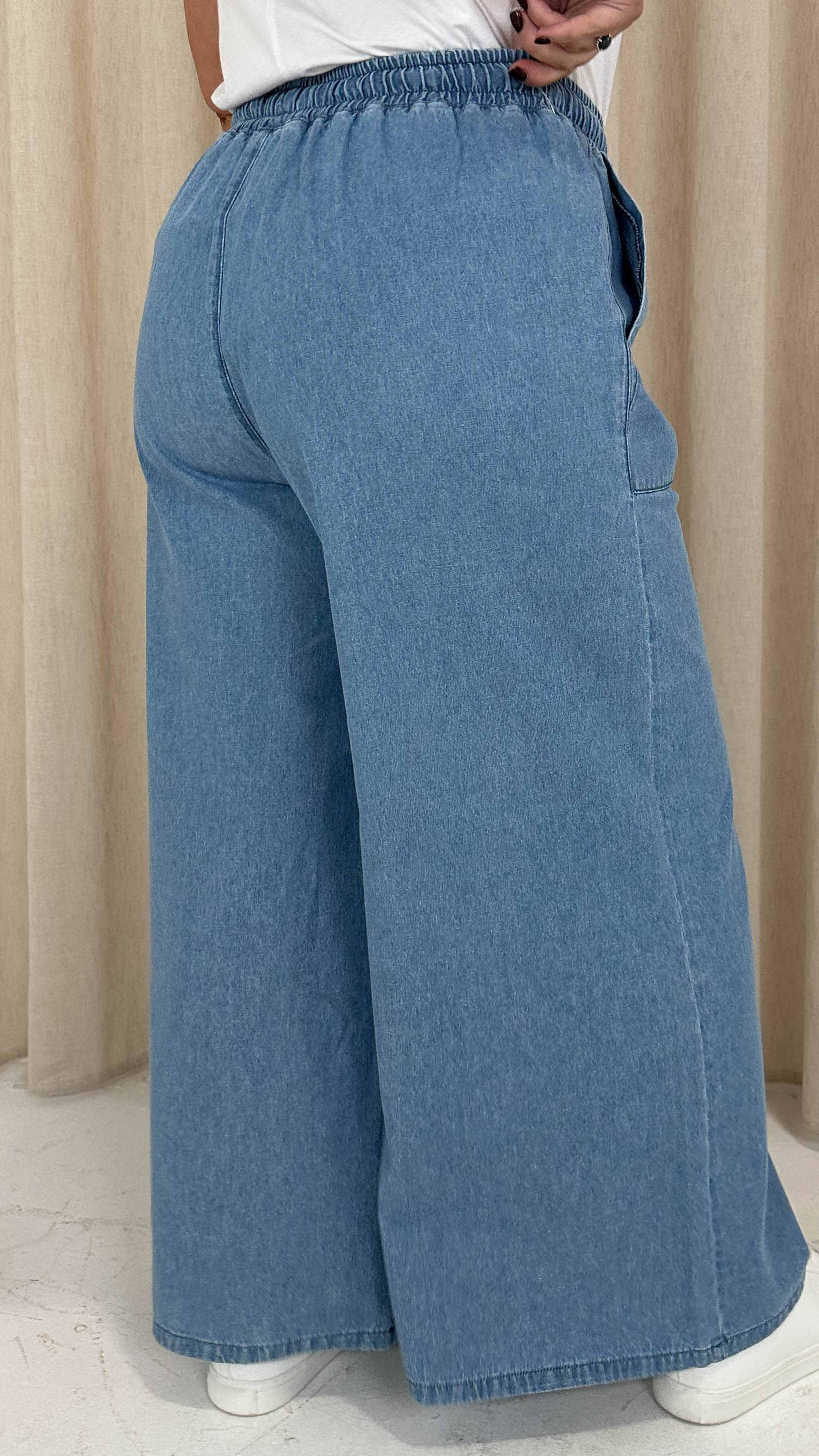 CurveWow Chambray Wide Leg Trousers Light Wash - Image 10