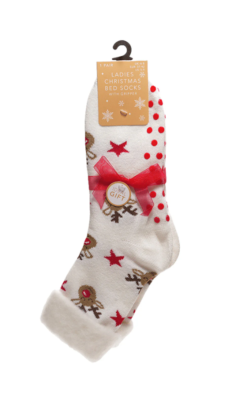 Christmas Design Bed Brushed Socks With Gripper White - Image 2