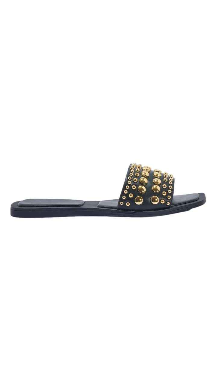 Clear Studded Mule Sandal Black