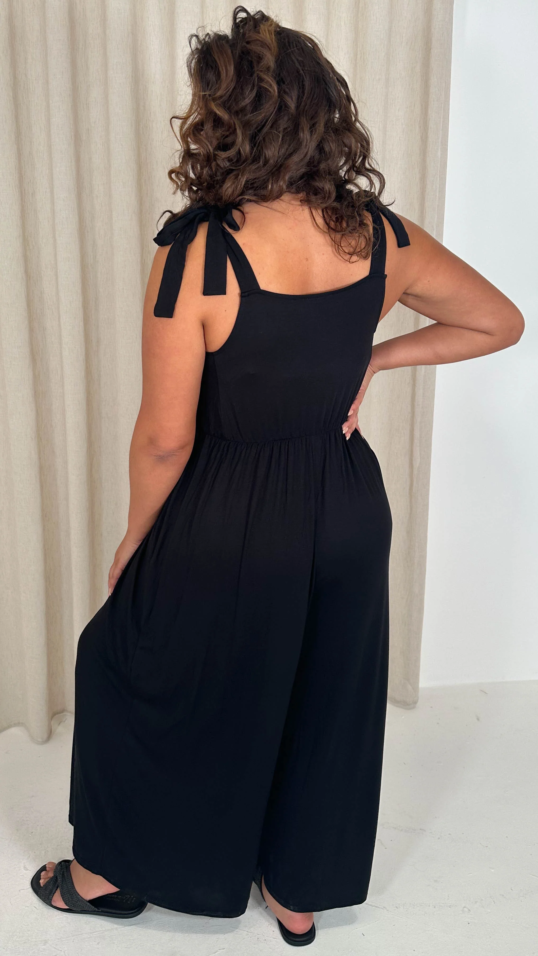 CurveWow Tie Strappy Wideleg Jumpsuit Black - Image 7