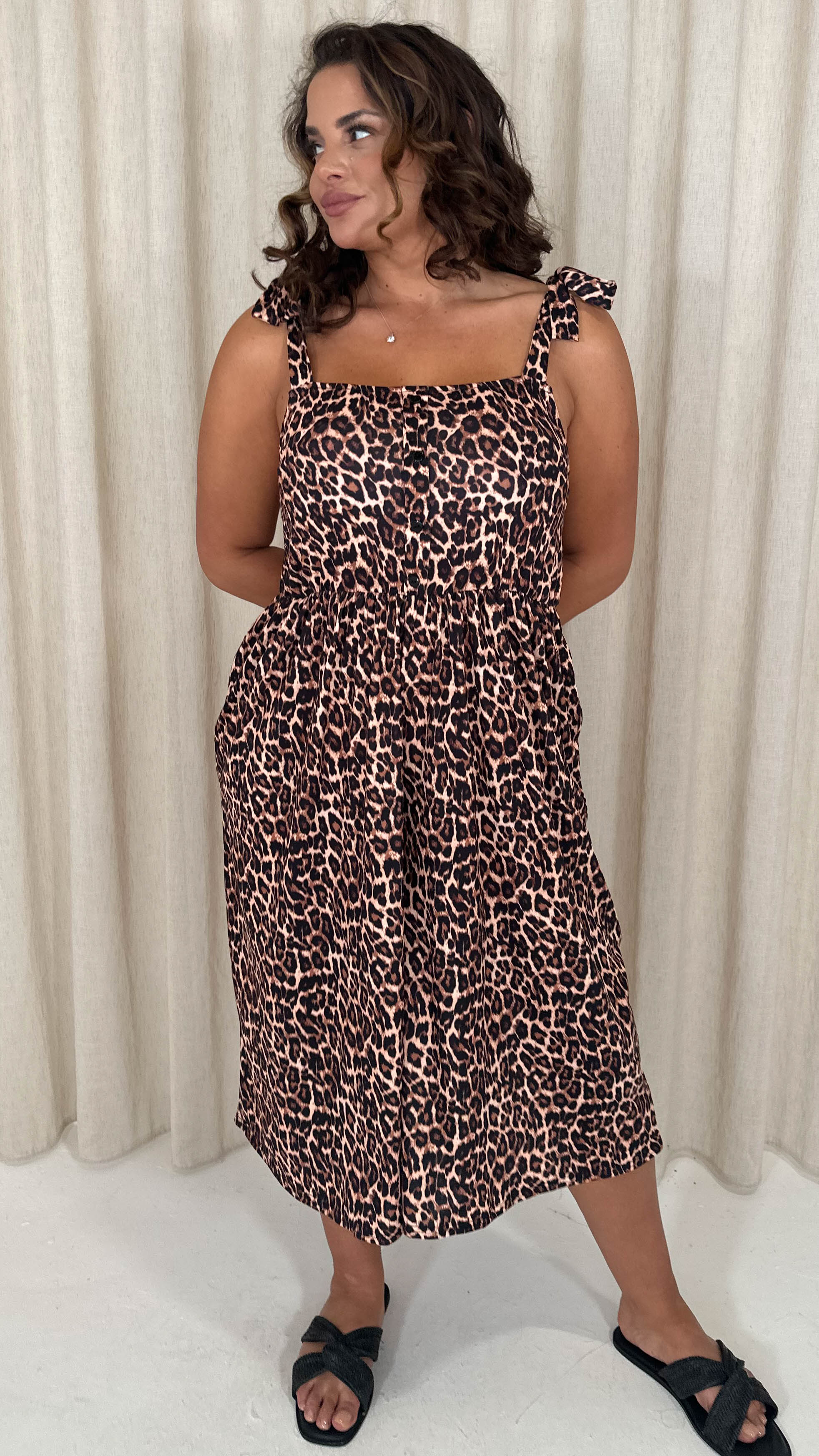 CurveWow Printed Tie Strappy Culotte Jumpsuit Leopard - Image 4
