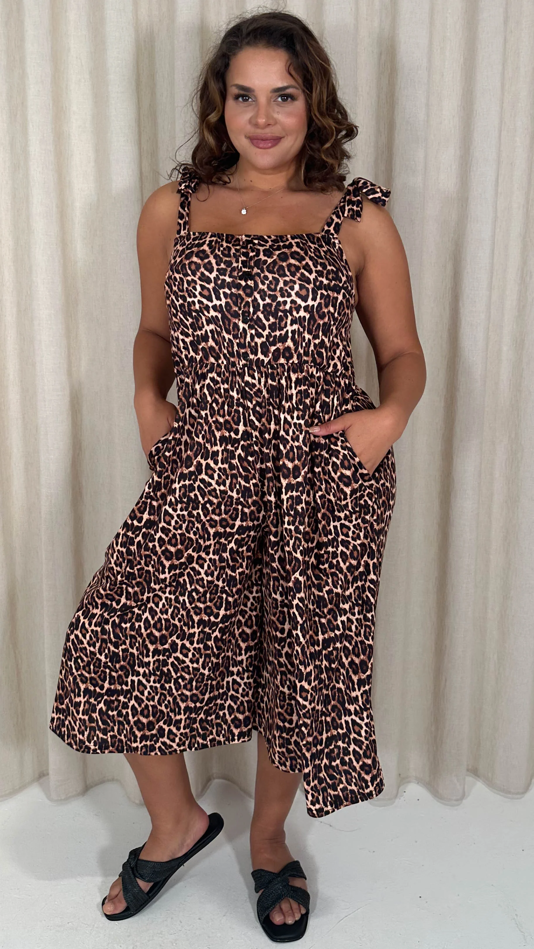 CurveWow Printed Tie Strappy Culotte Jumpsuit Leopard - Image 7