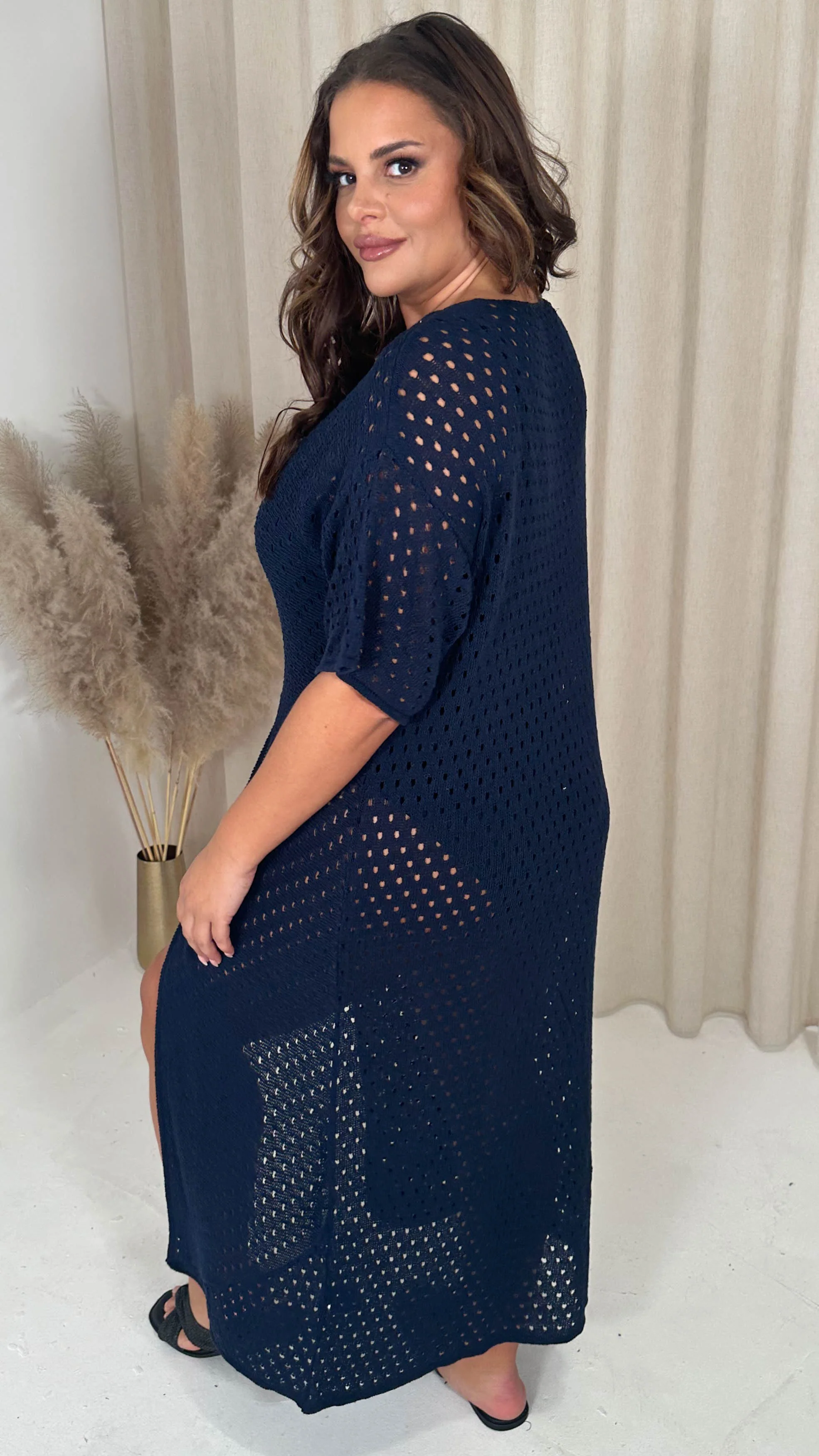 CurveWow Crochet Knitted Cardigan Navy - Image 2