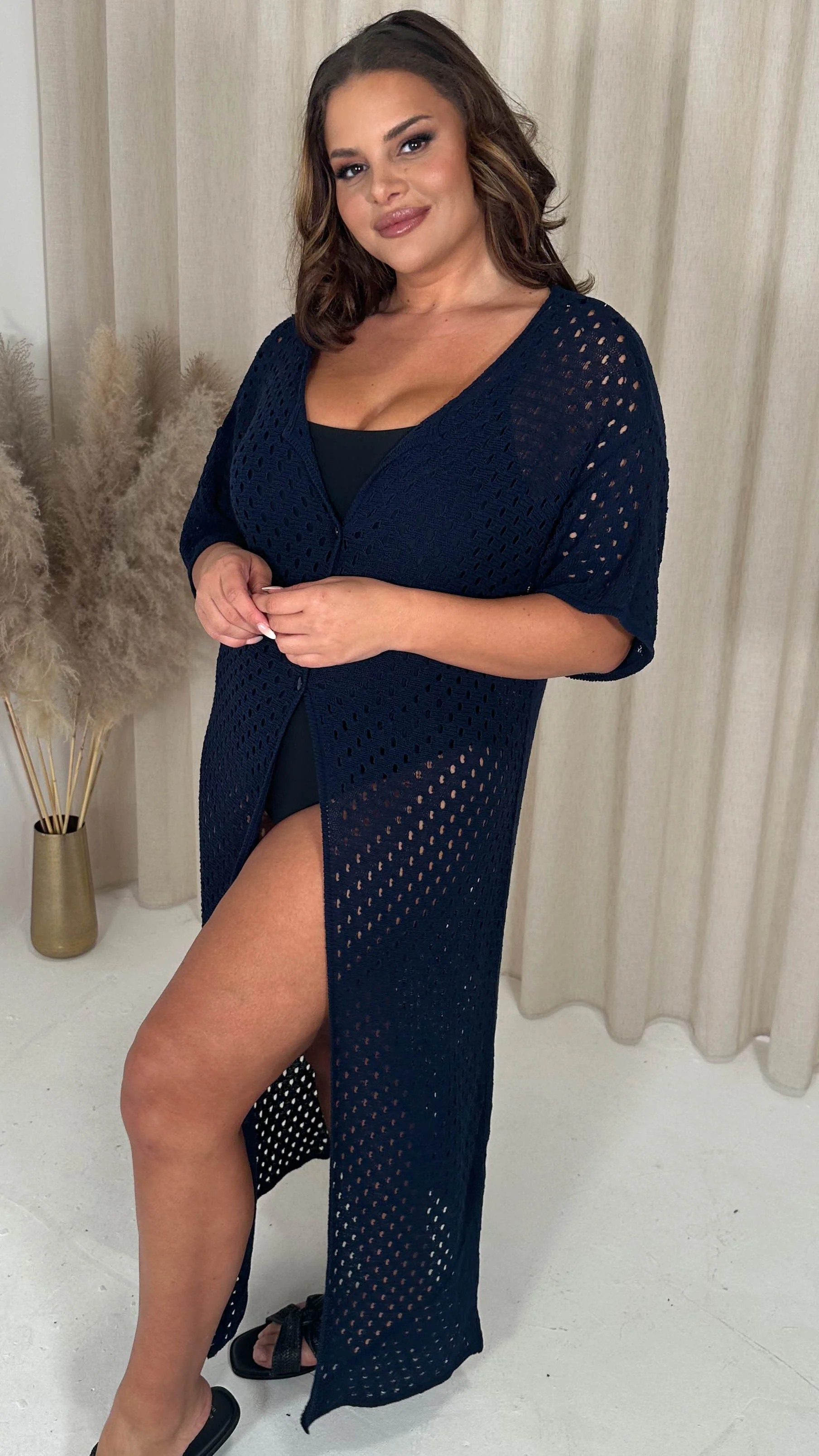 CurveWow Crochet Knitted Cardigan Navy - Image 7