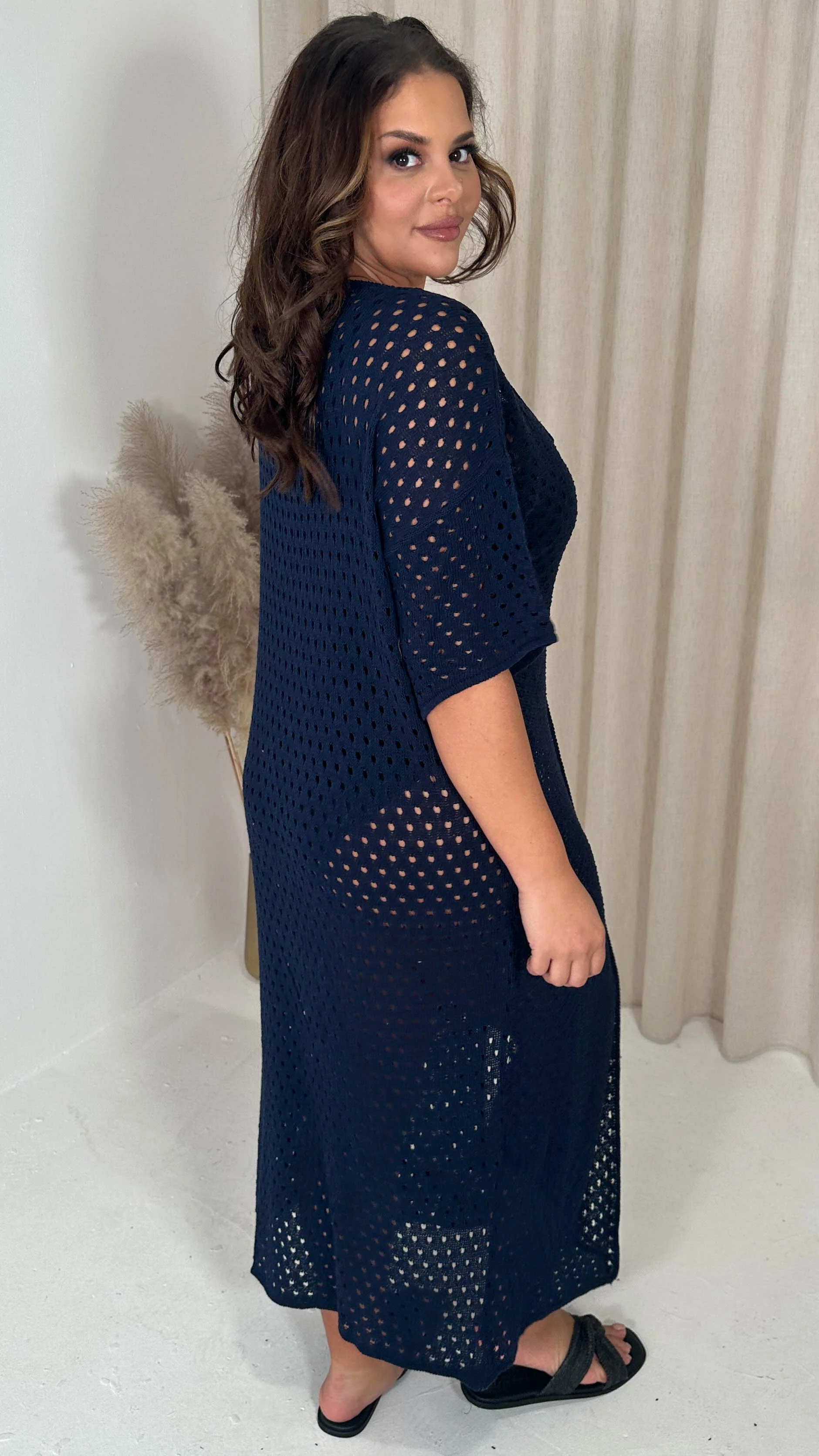 CurveWow Crochet Knitted Cardigan Navy - Image 8