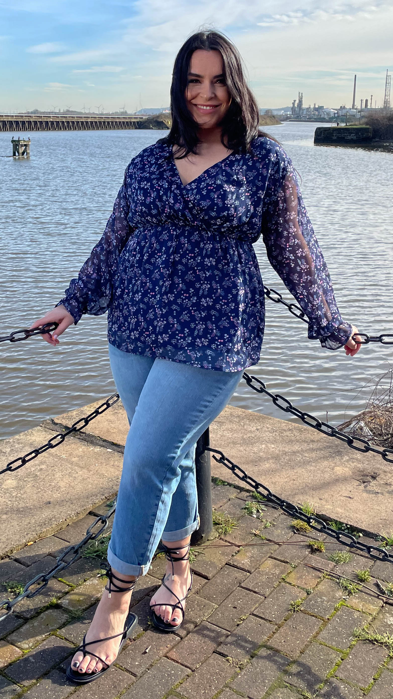 CurveWow Wrap Top Navy Ditsy Floral