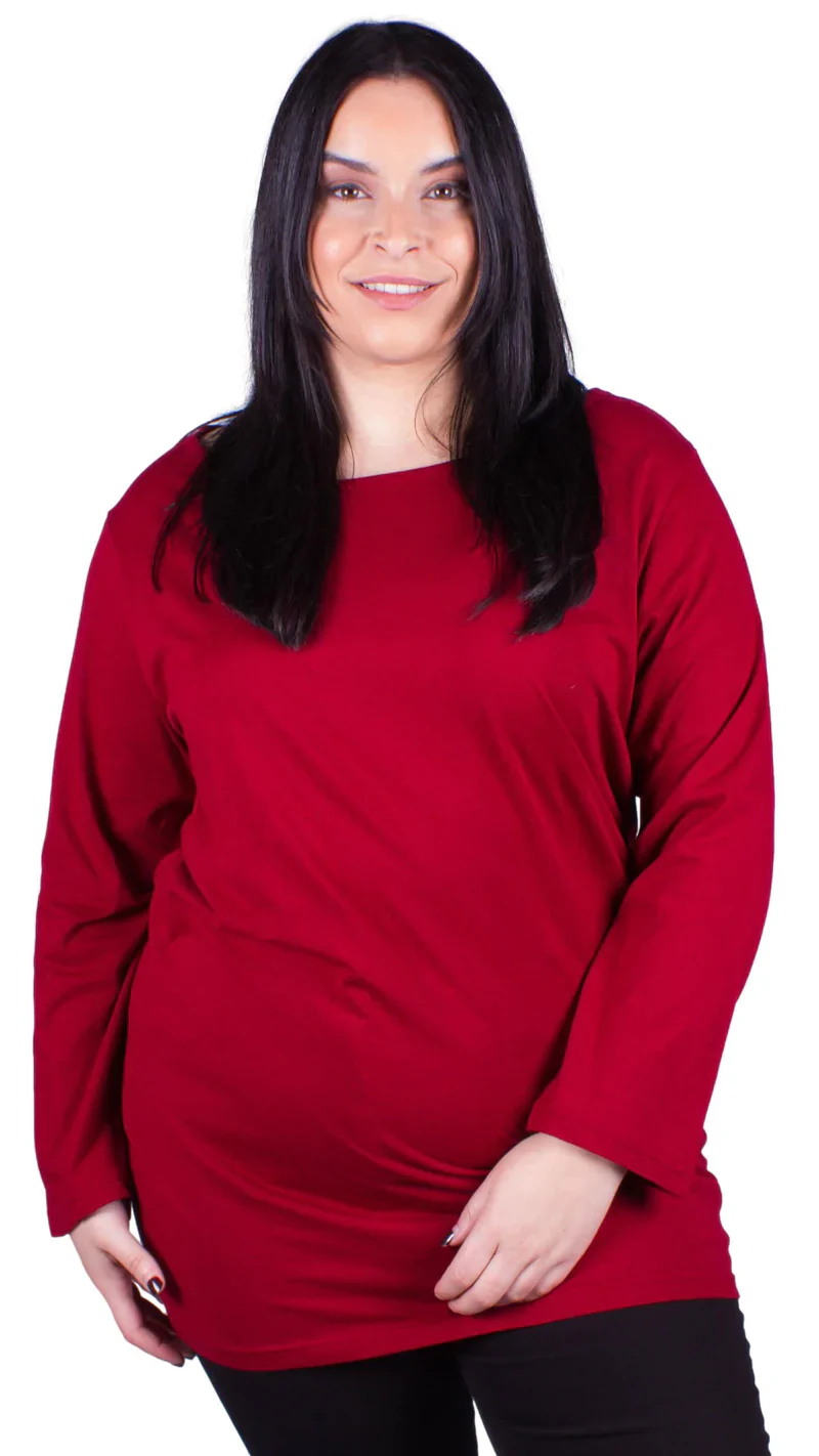 CurveWow 2 PACK Scoop Neck Long Sleeve Top - Black & Wine - Image 4