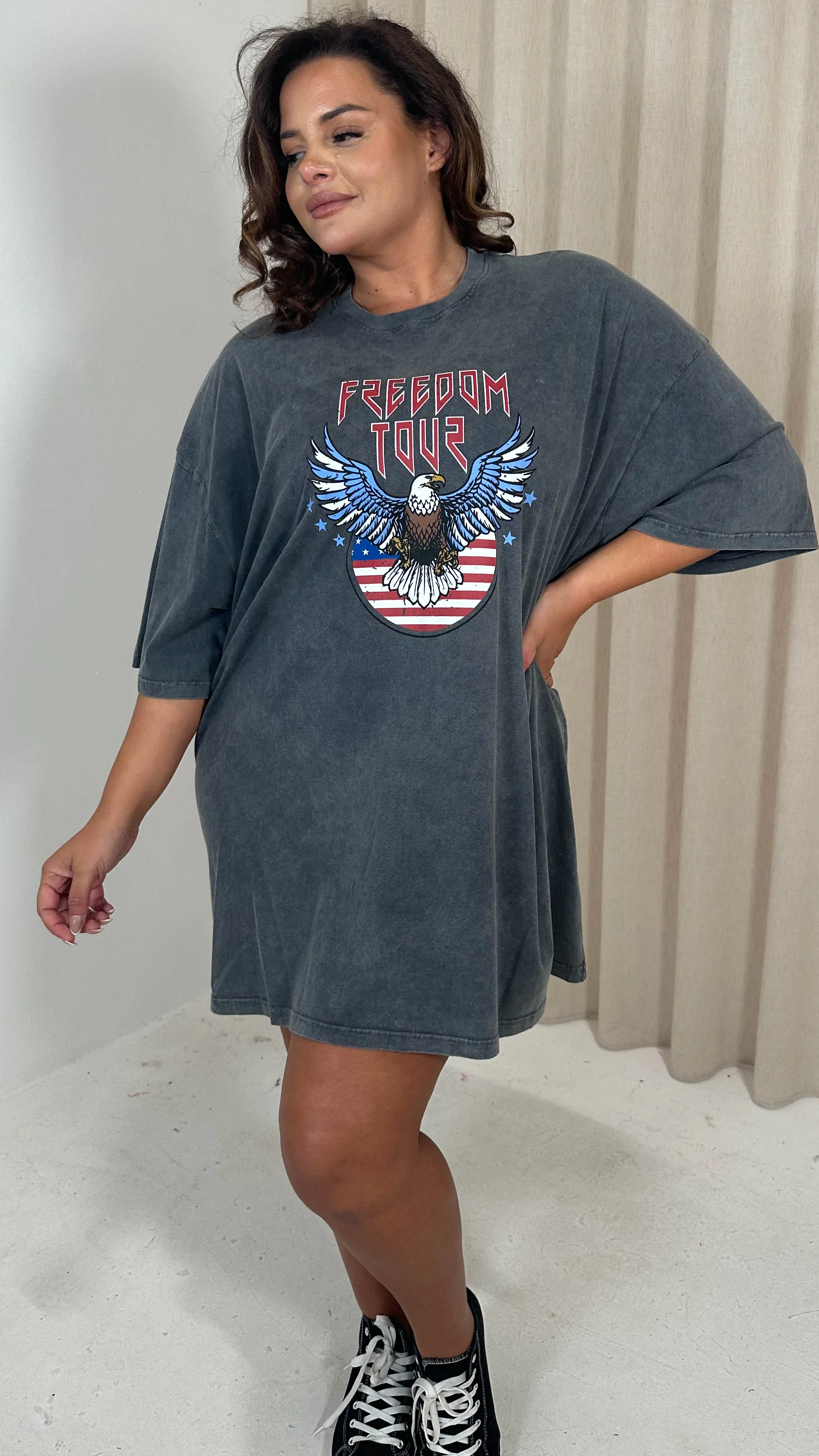 CurveWow Acid Wash Grunge T Dress Charcoal - Image 4