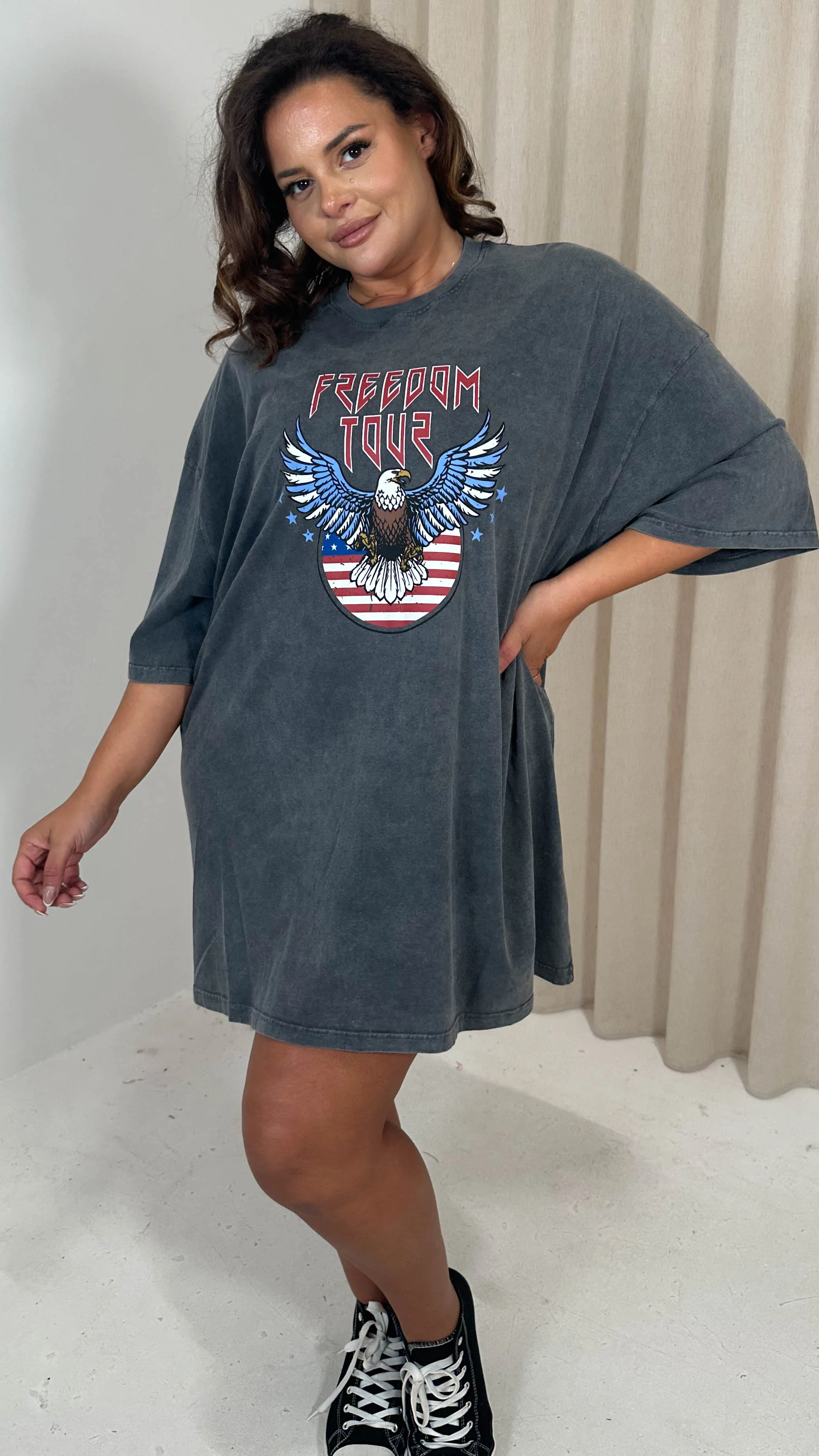 CurveWow Acid Wash Grunge T Dress Charcoal - Image 5