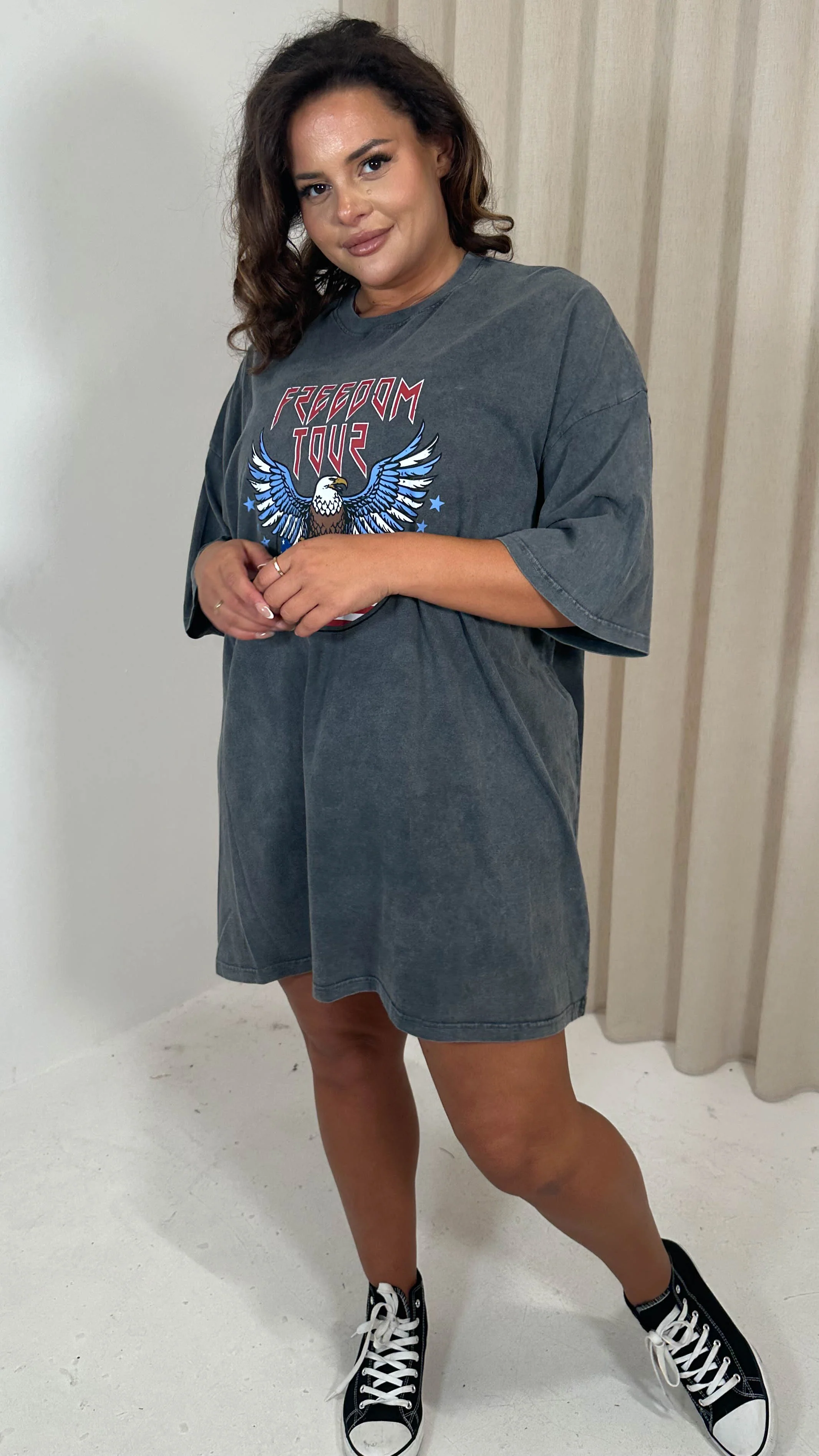 CurveWow Acid Wash Grunge T Dress Charcoal - Image 6