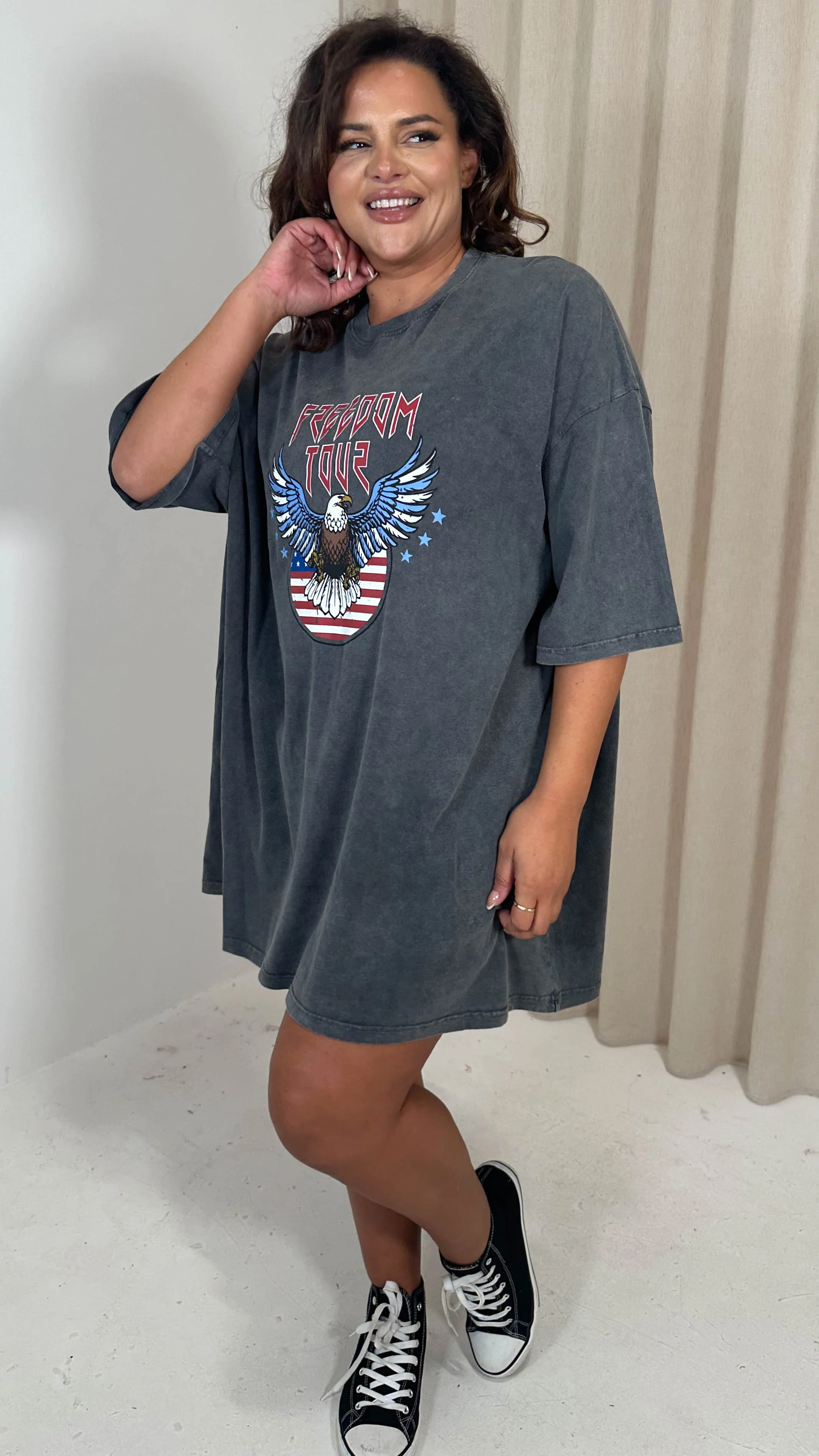CurveWow Acid Wash Grunge T Dress Charcoal - Image 7