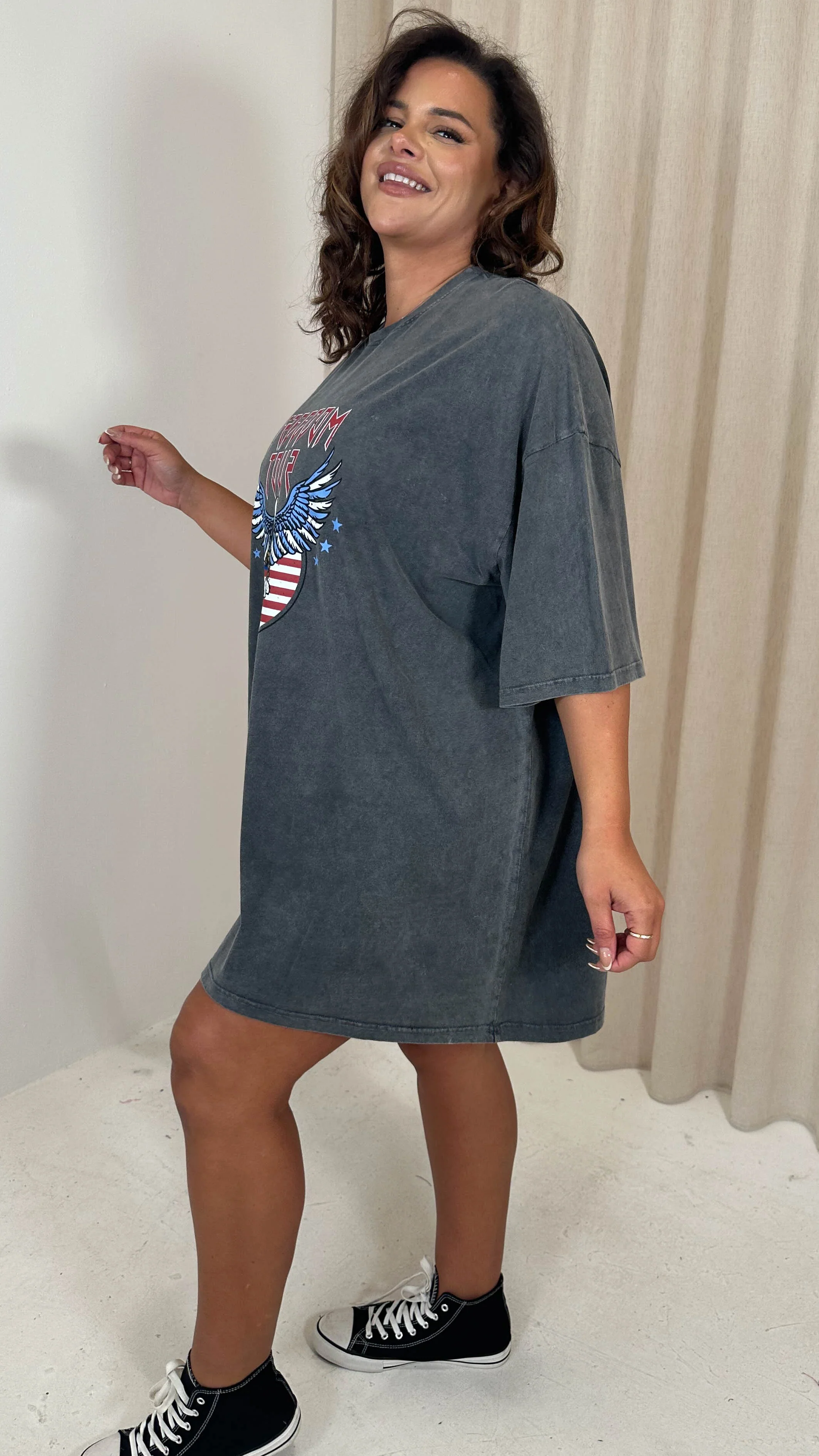 CurveWow Acid Wash Grunge T Dress Charcoal - Image 8