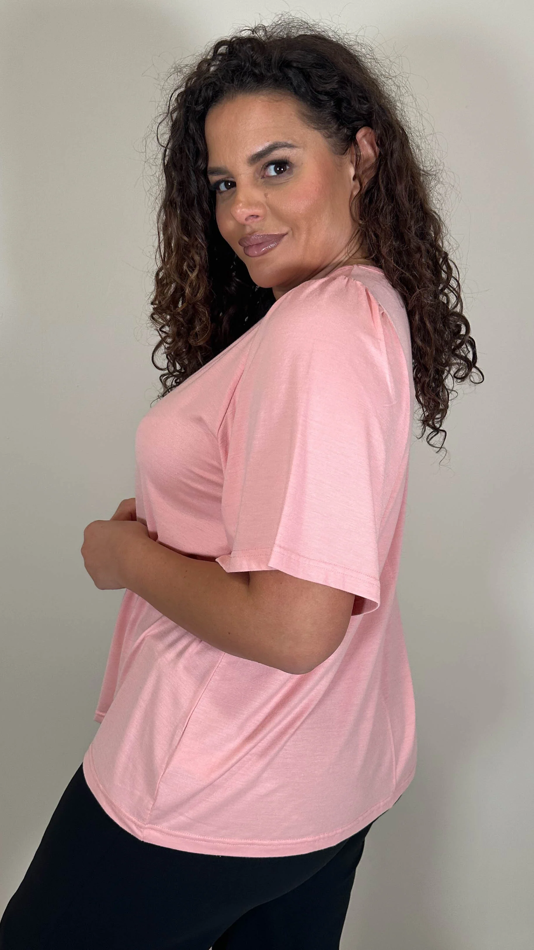 CurveWow Angel Sleeve Shirt Mauve Pink - Image 9