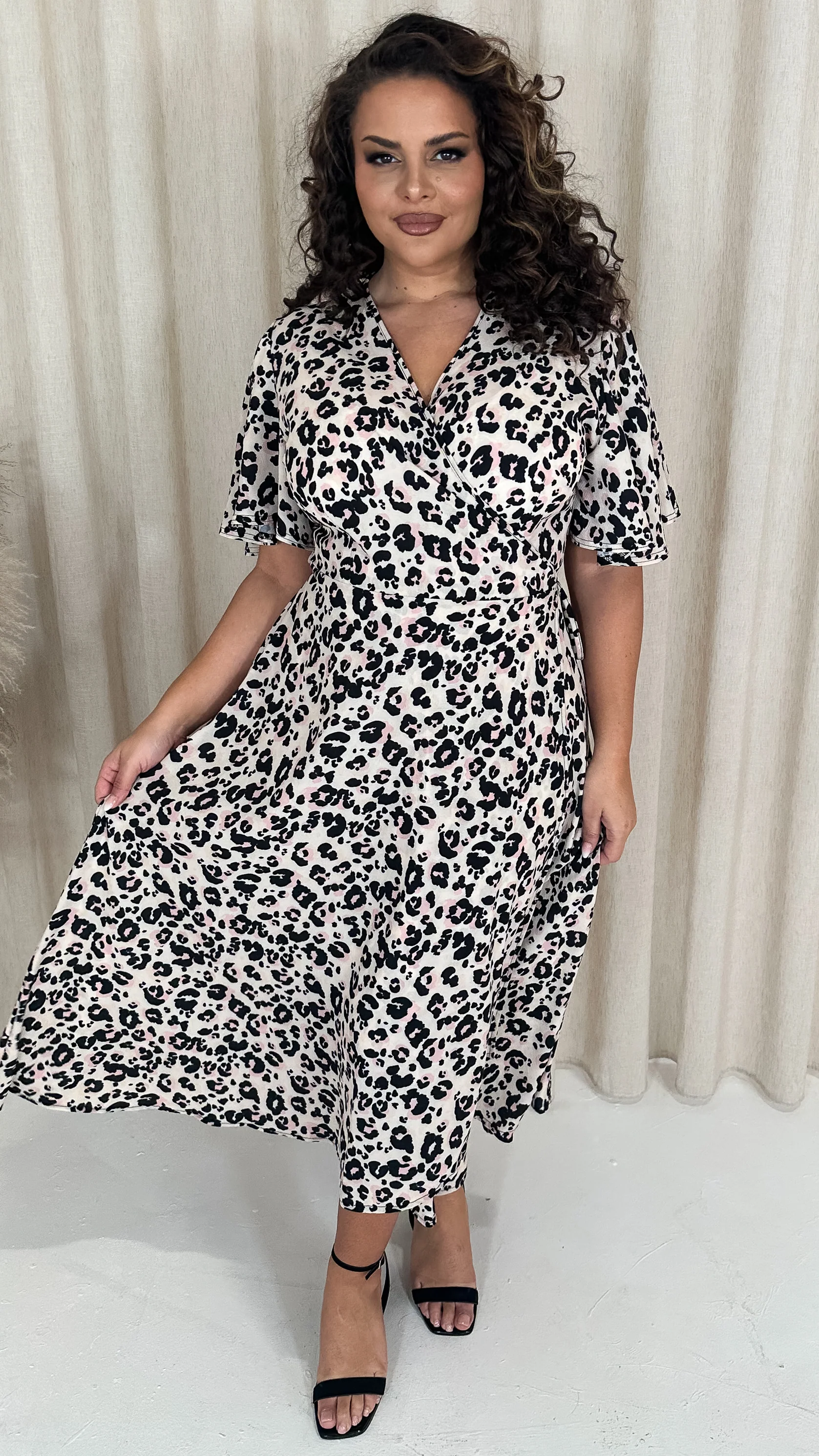 CurveWow Angel Sleeve Wrap Dress Leopard - Image 10