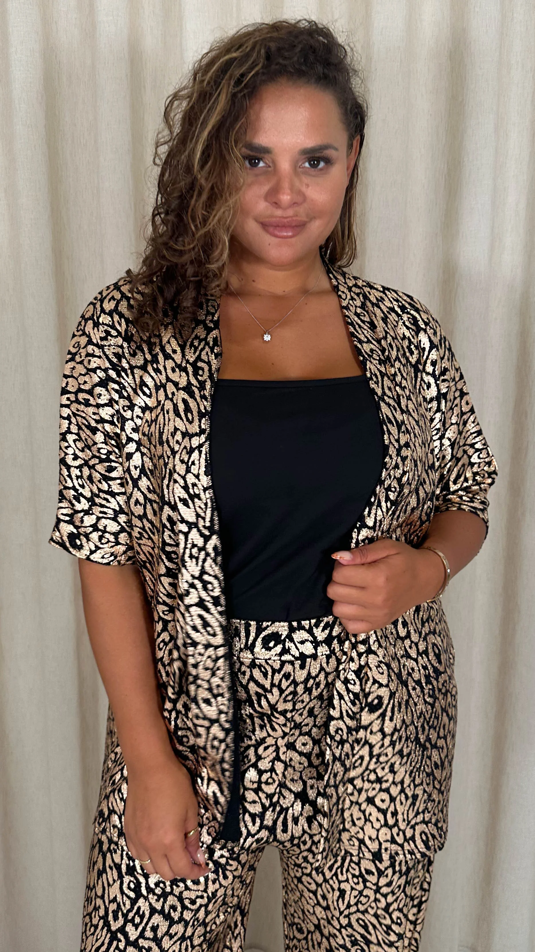 CurveWow Animal Glitter Kimono Gold