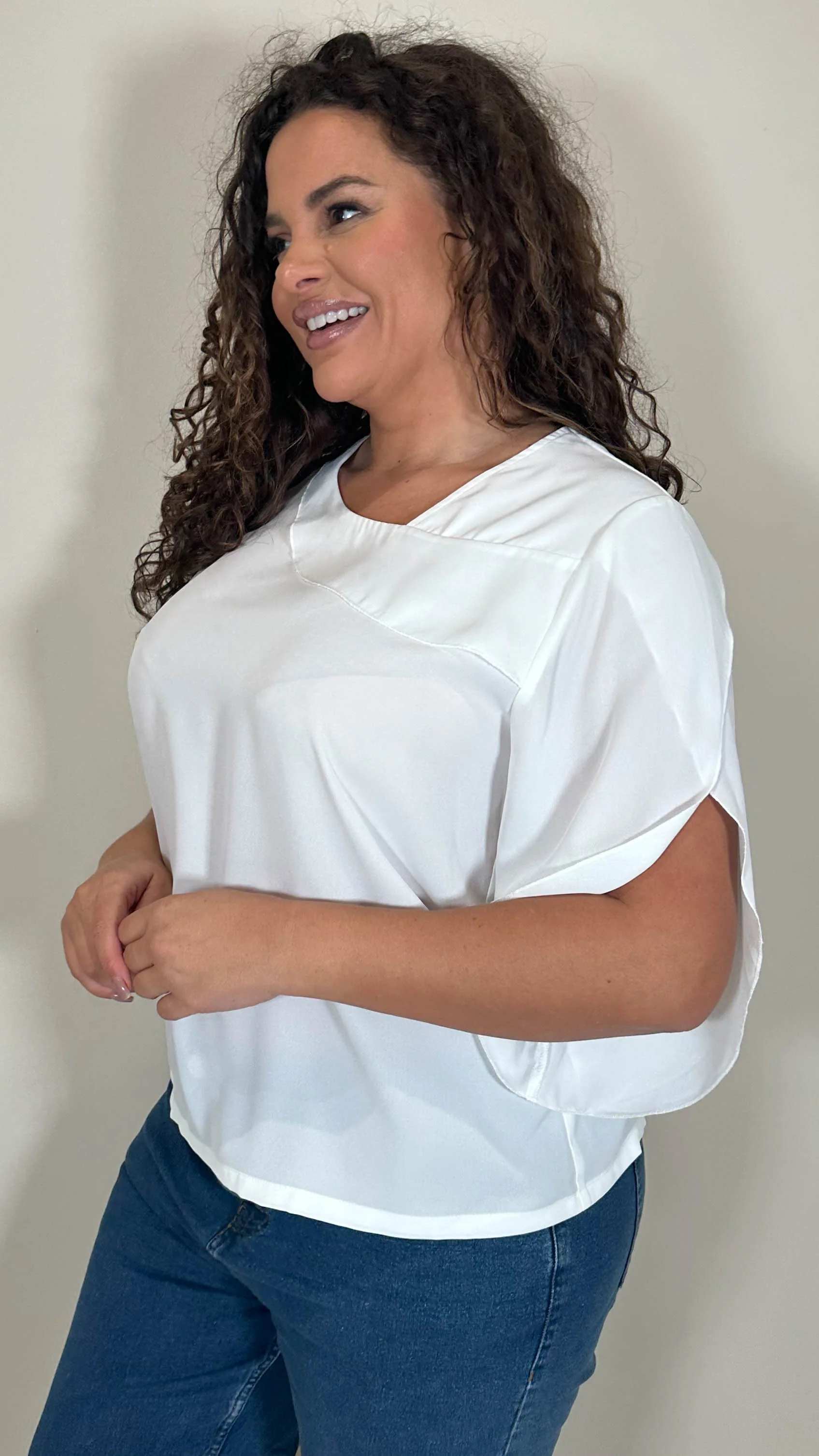 CurveWow Asymmetric Neck Top White - Image 3