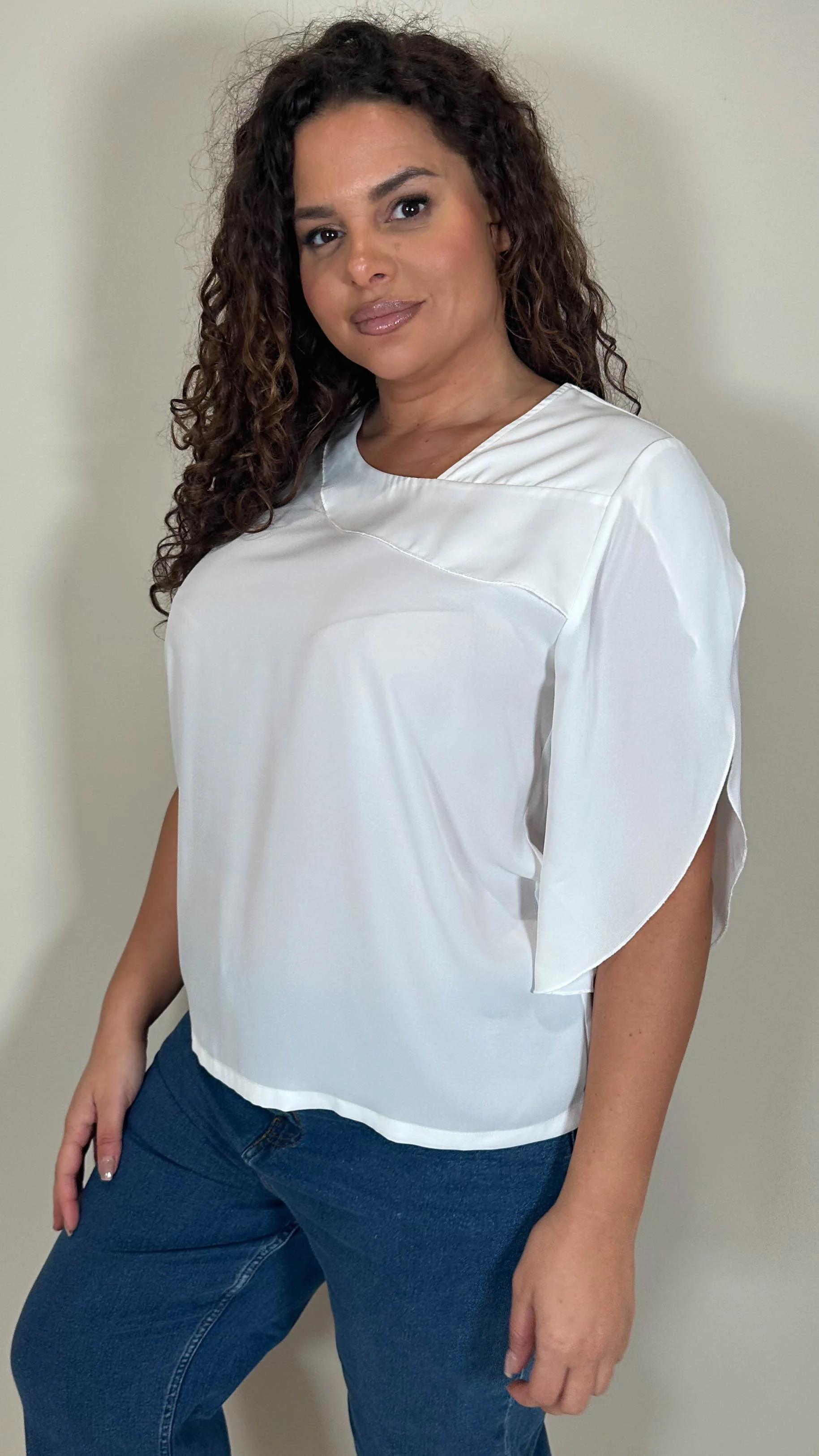 CurveWow Asymmetric Neck Top White - Image 4