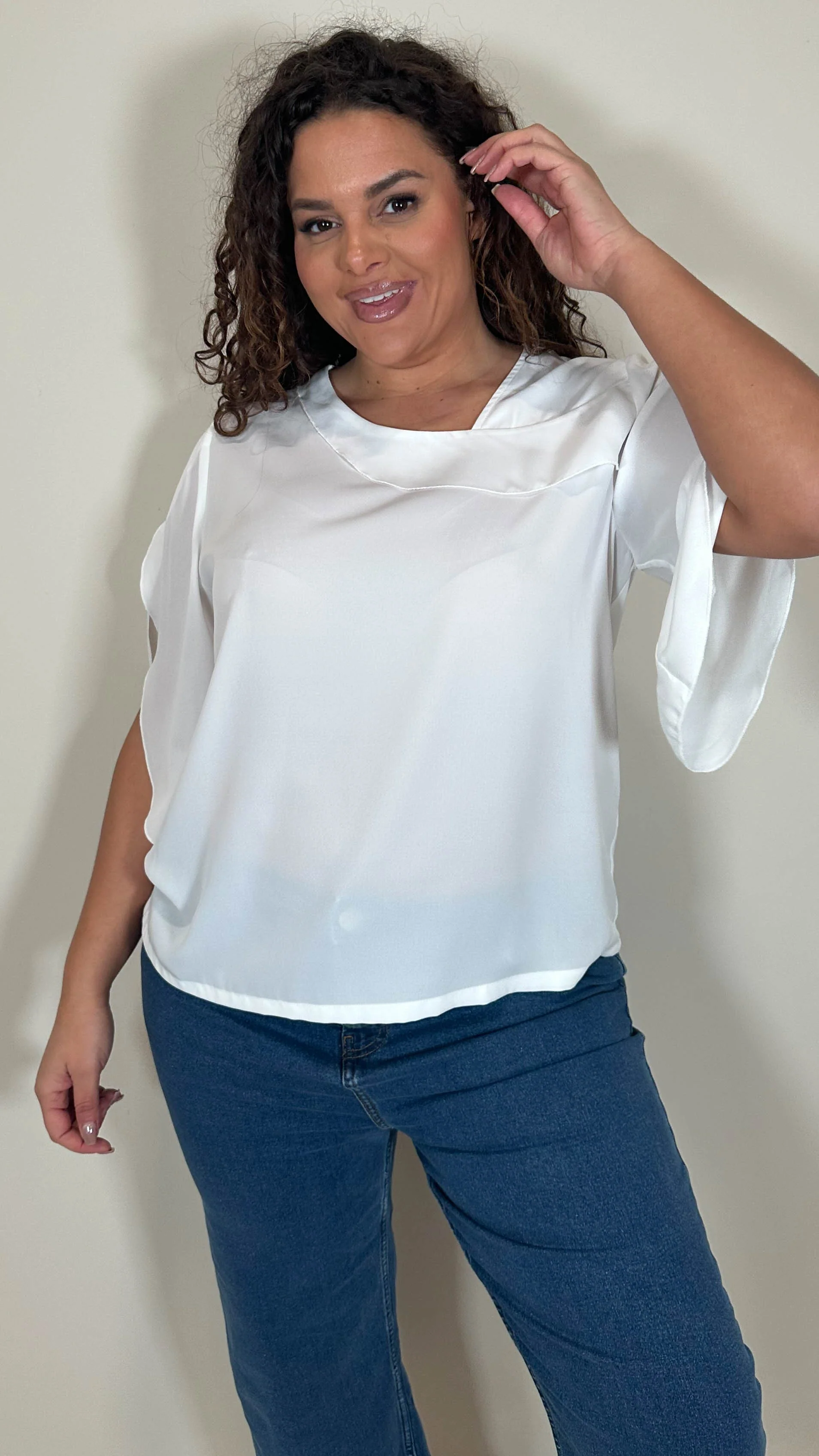 CurveWow Asymmetric Neck Top White - Image 5