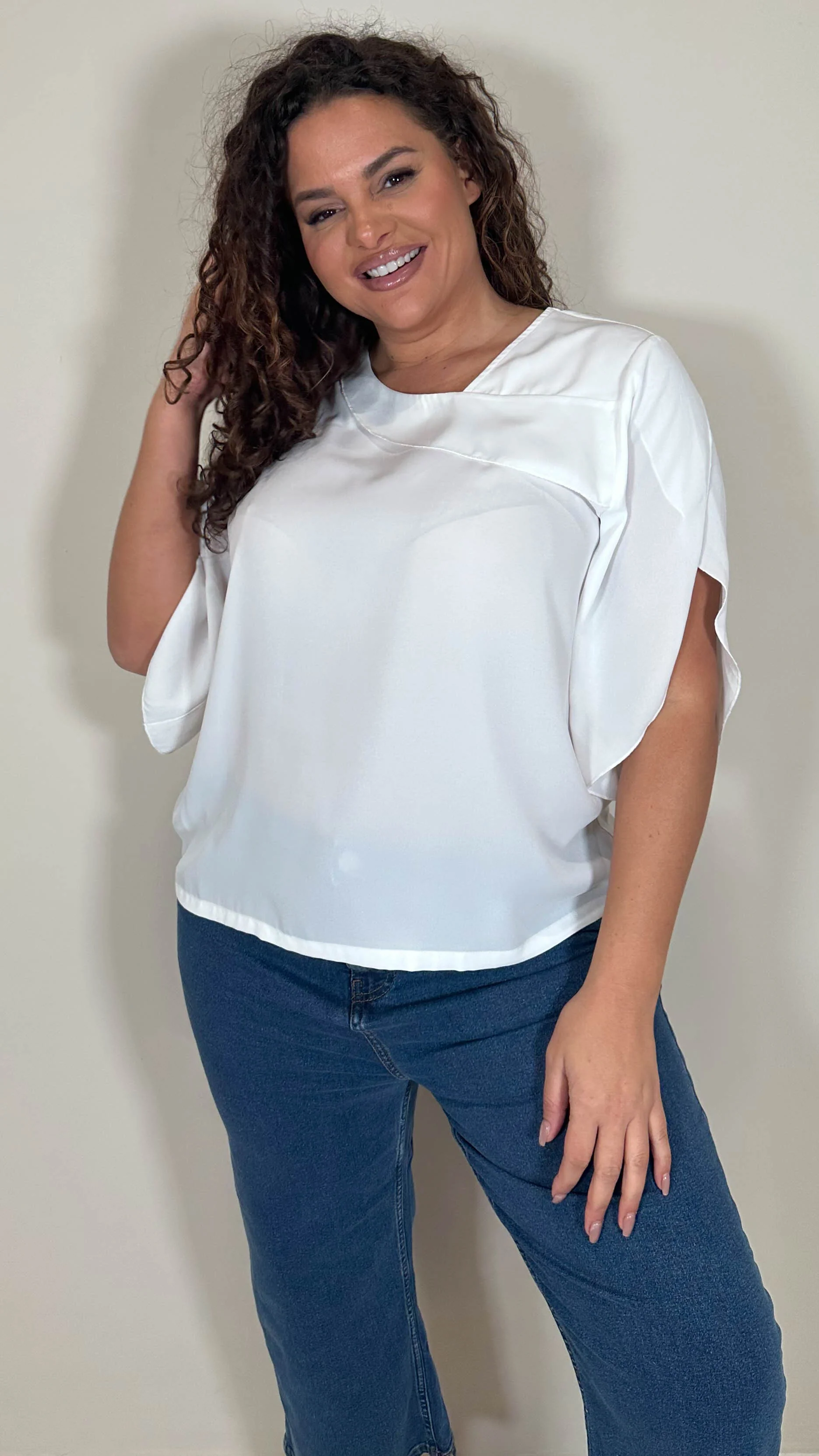 CurveWow Asymmetric Neck Top White - Image 6