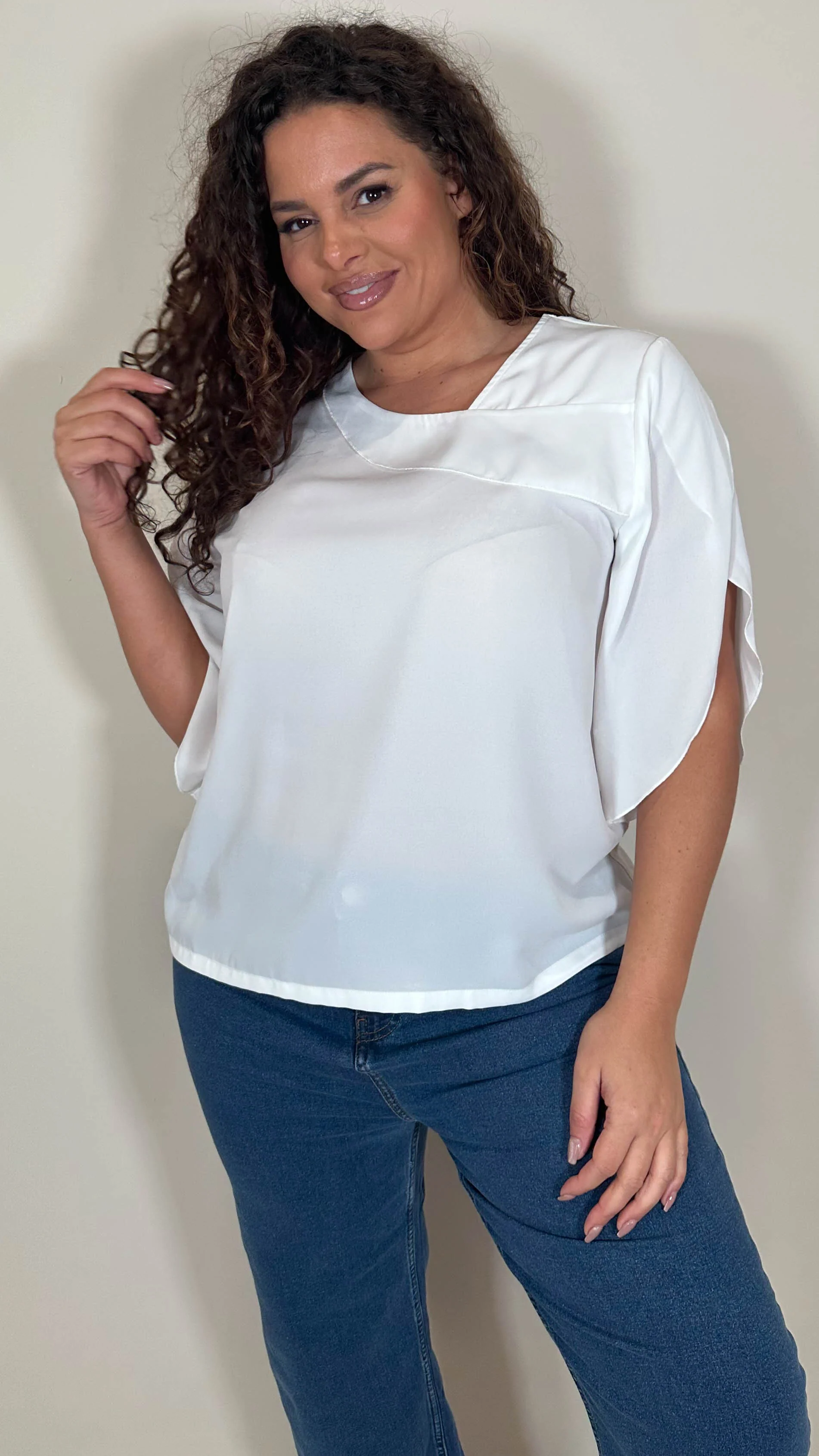 CurveWow Asymmetric Neck Top White - Image 7