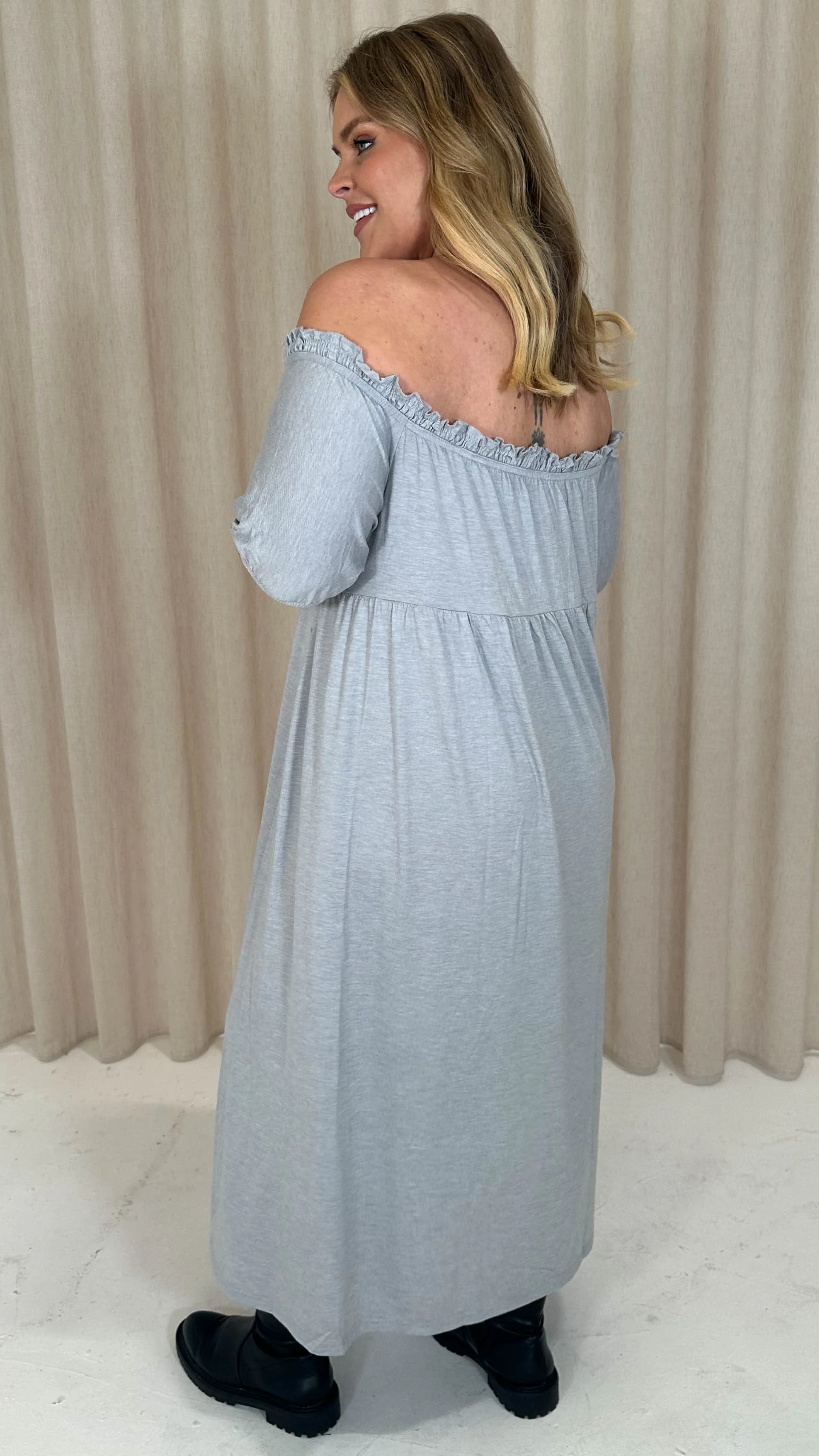 CurveWow Bardot Button Front Dress Grey Marl - Image 9