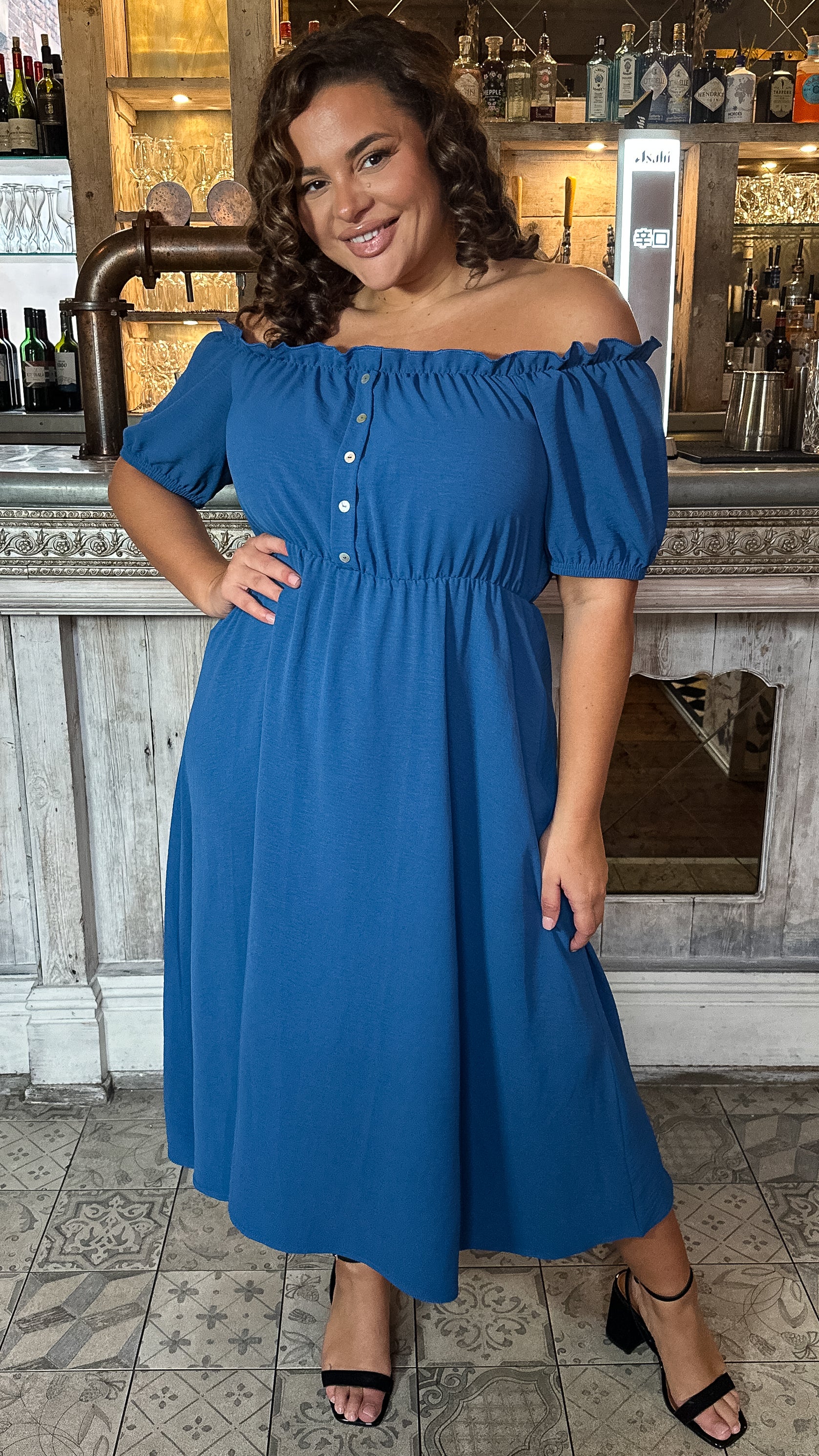 CurveWow Bardot Midi Dress Indigo