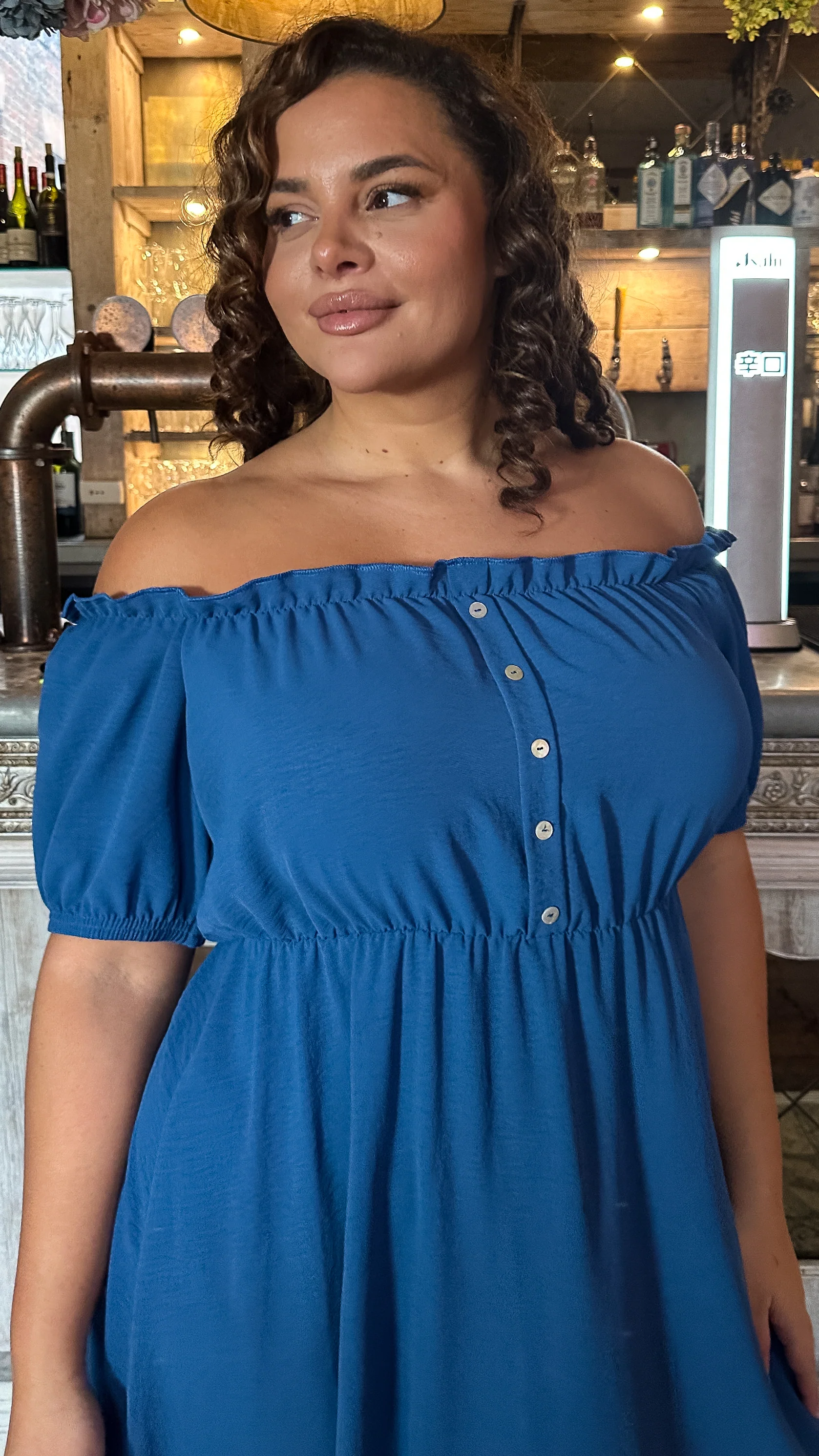 CurveWow Bardot Midi Dress Indigo - Image 2