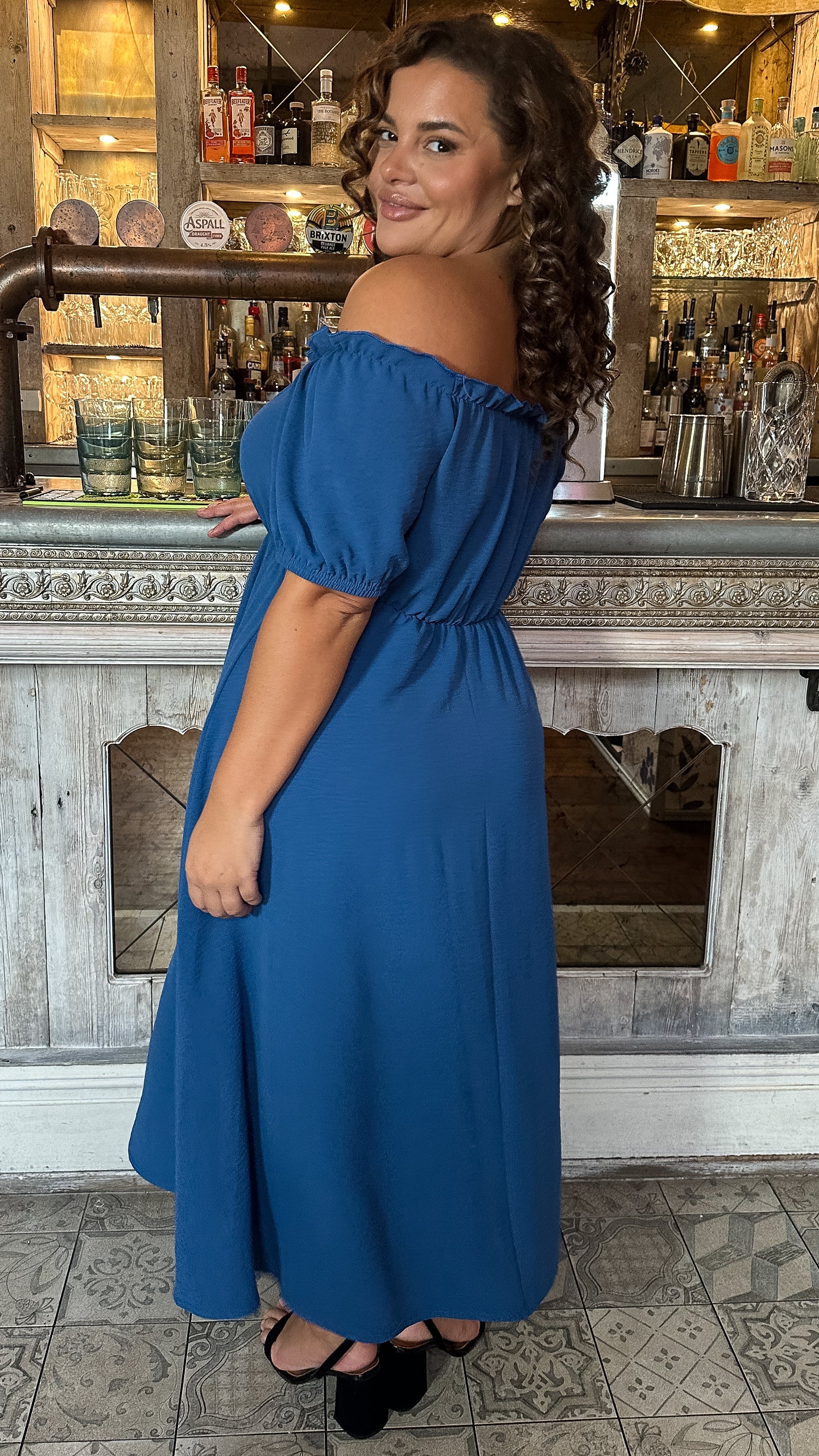 CurveWow Bardot Midi Dress Indigo - Image 8