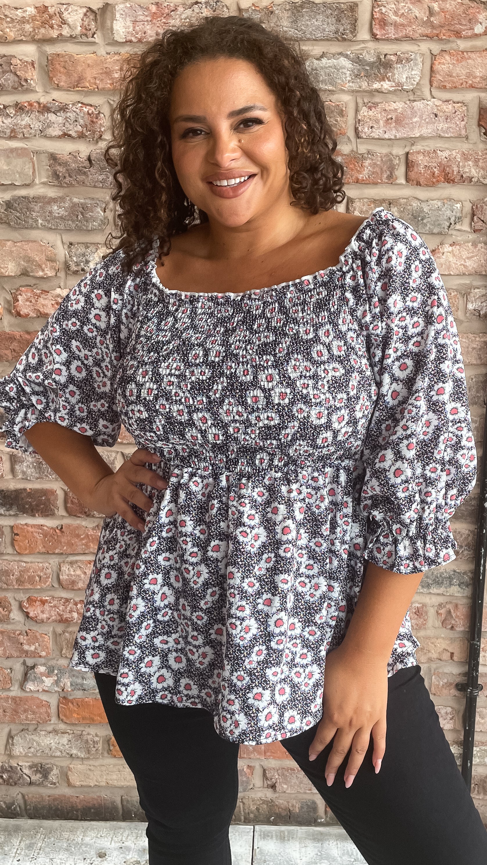 CurveWow Peplum Top Multi Floral Dot Print - Image 4
