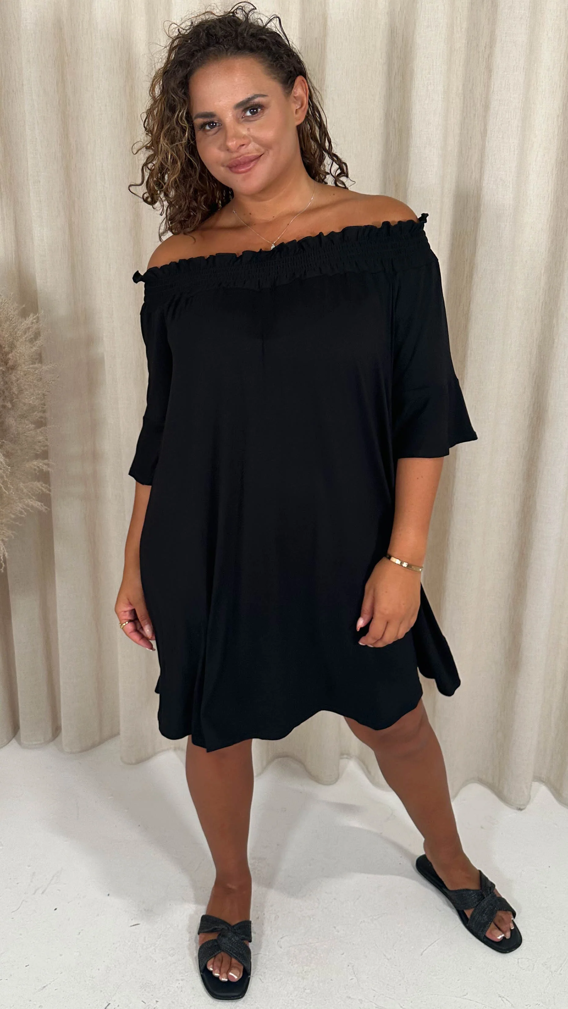 CurveWow Bardot Sundress Mini Black - Image 3