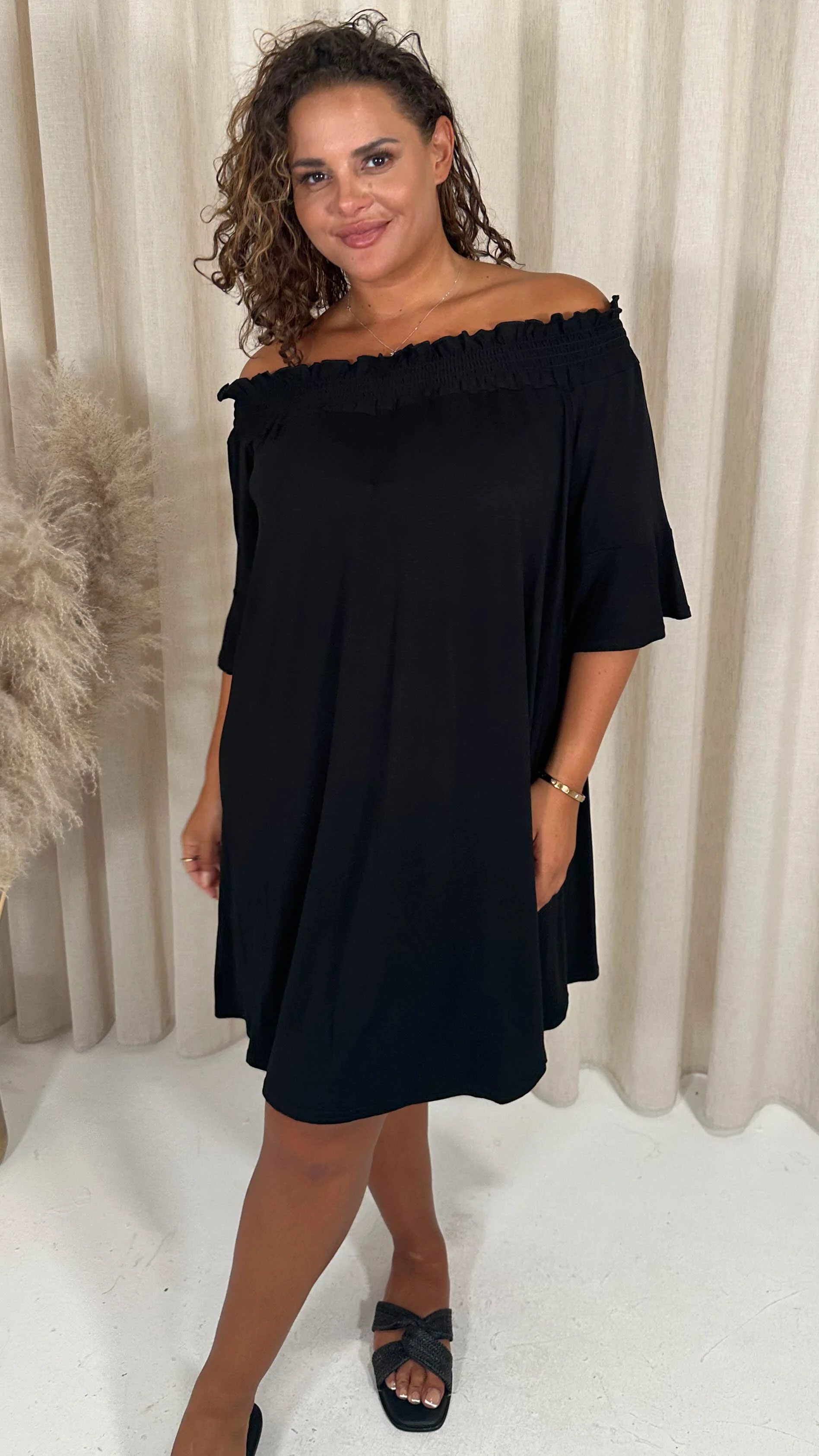 CurveWow Bardot Sundress Mini Black - Image 4