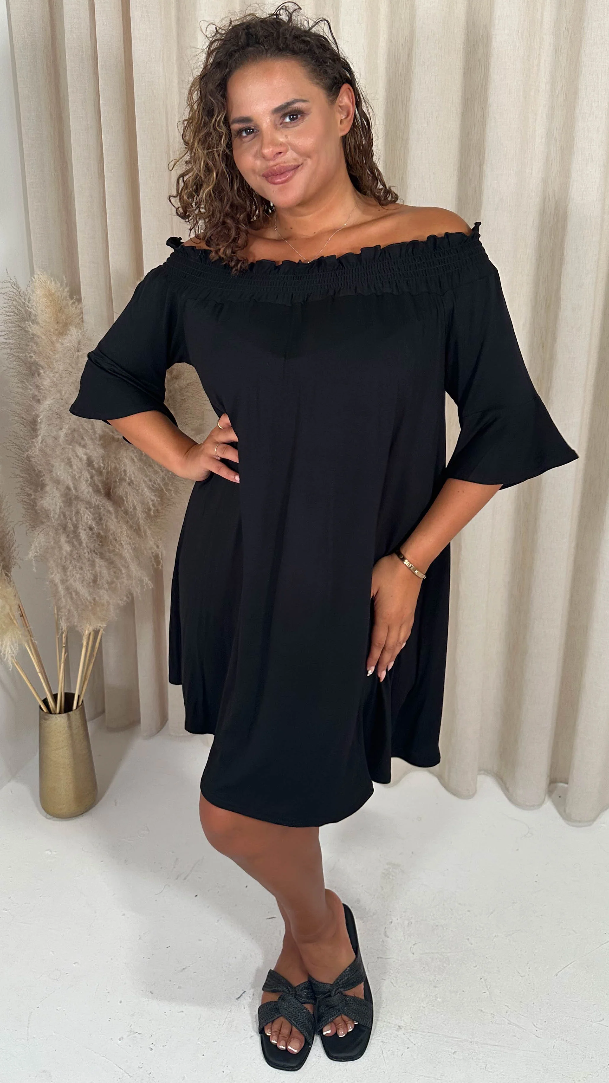 CurveWow Bardot Sundress Mini Black - Image 5