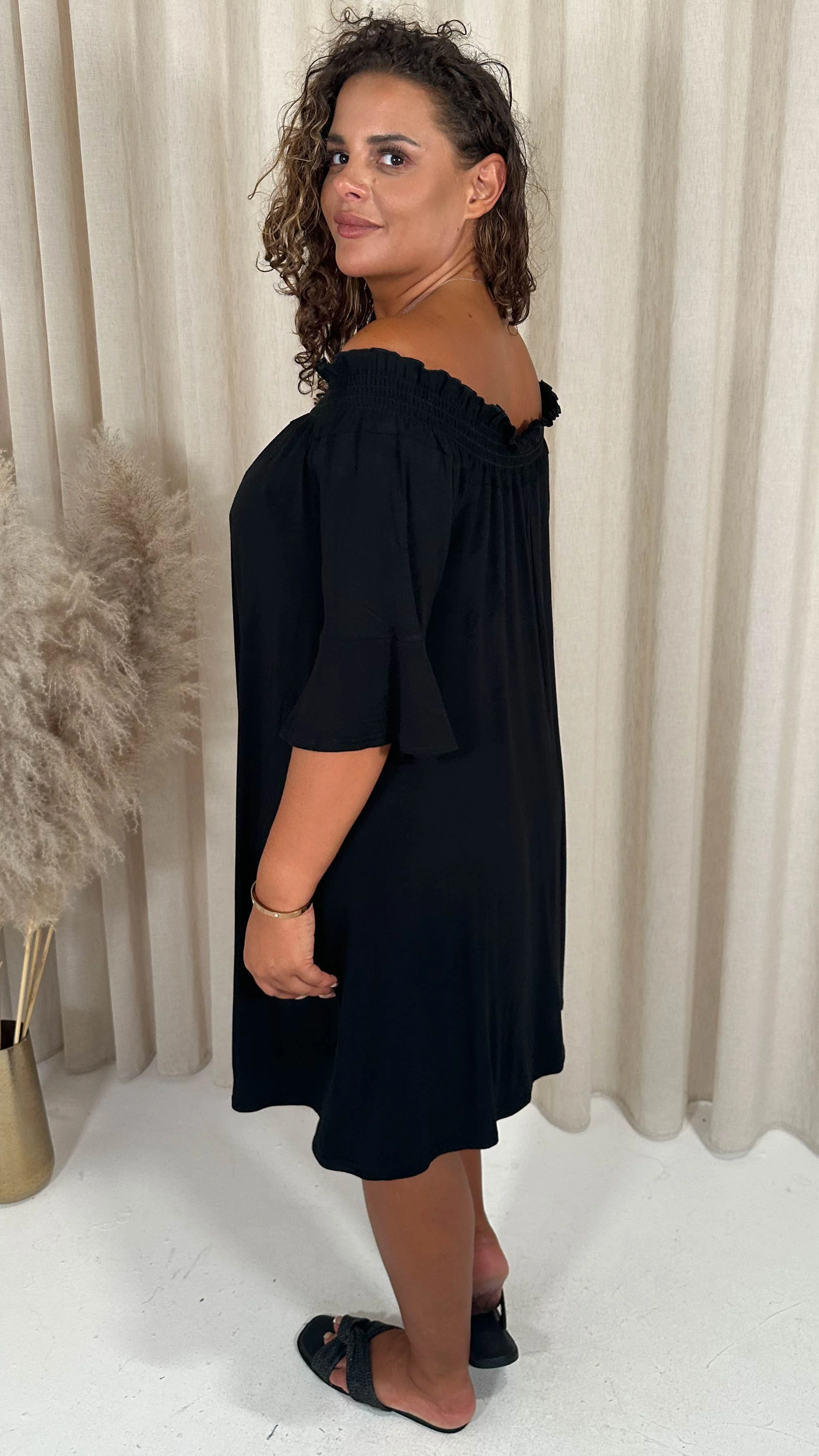 CurveWow Bardot Sundress Mini Black - Image 6
