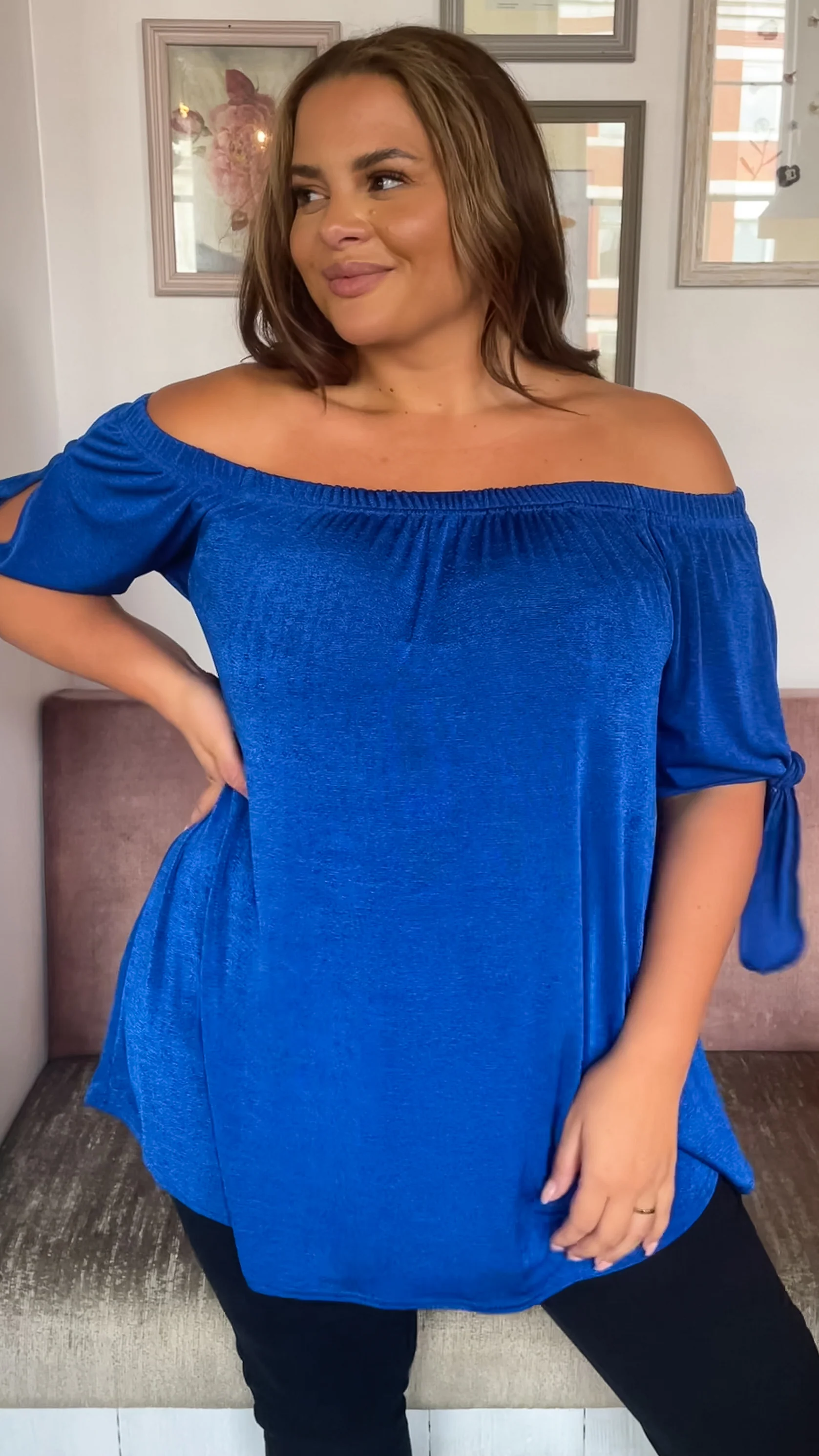CurveWow Bardot Top Blue - Image 7