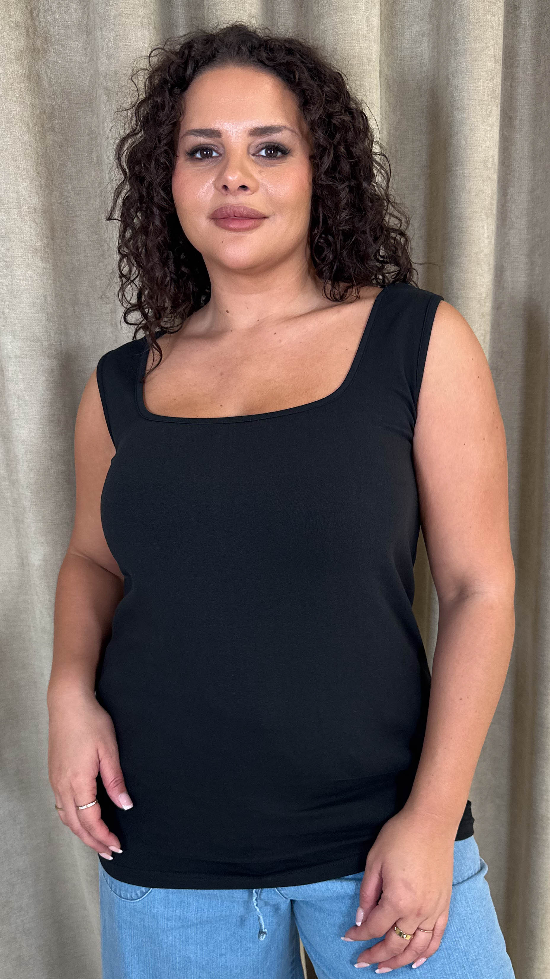 CurveWow Square Neck Basic Vest Black - Image 5