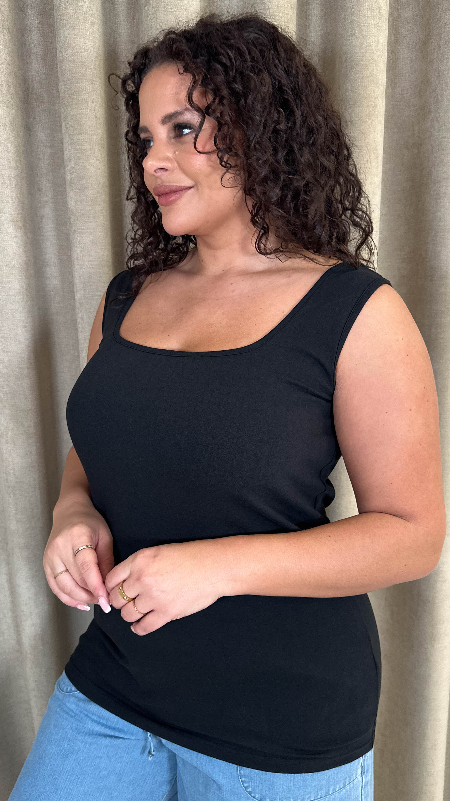 CurveWow Square Neck Basic Vest Black - Image 7