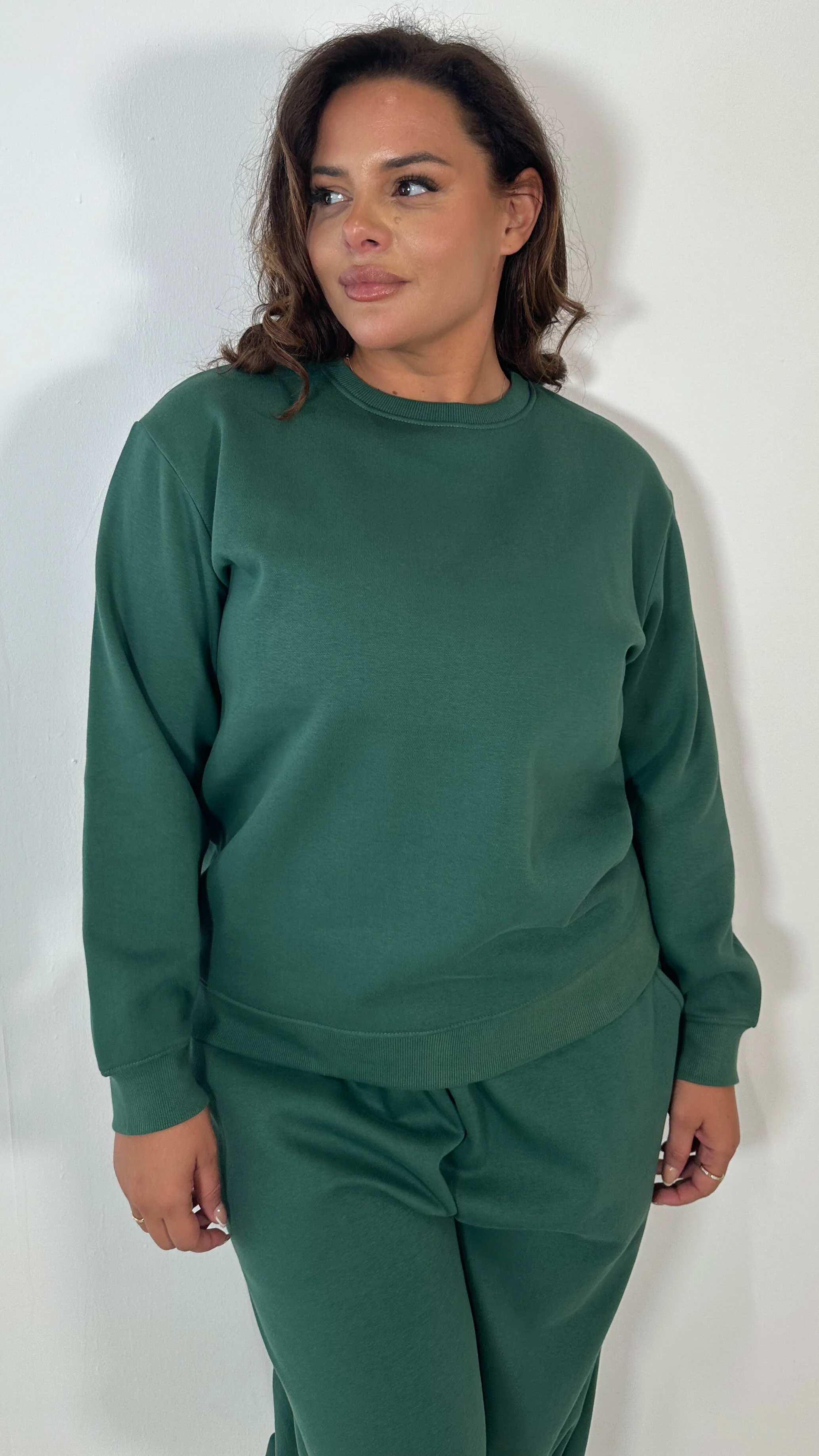 CurveWow Basic Crew Neck Sweat Green - Image 3