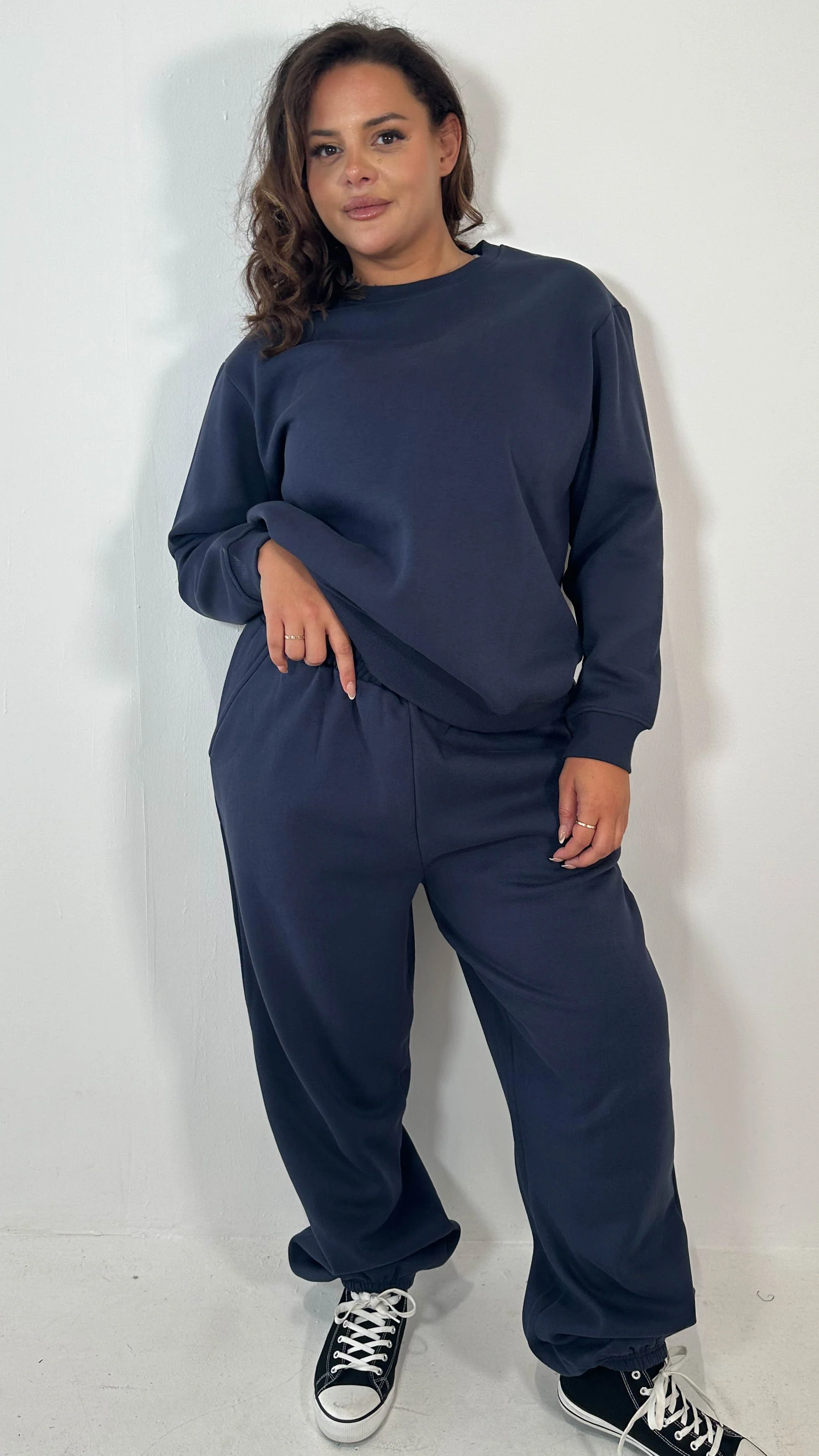 CurveWow Basic Crew Neck Sweat Navy - Image 6
