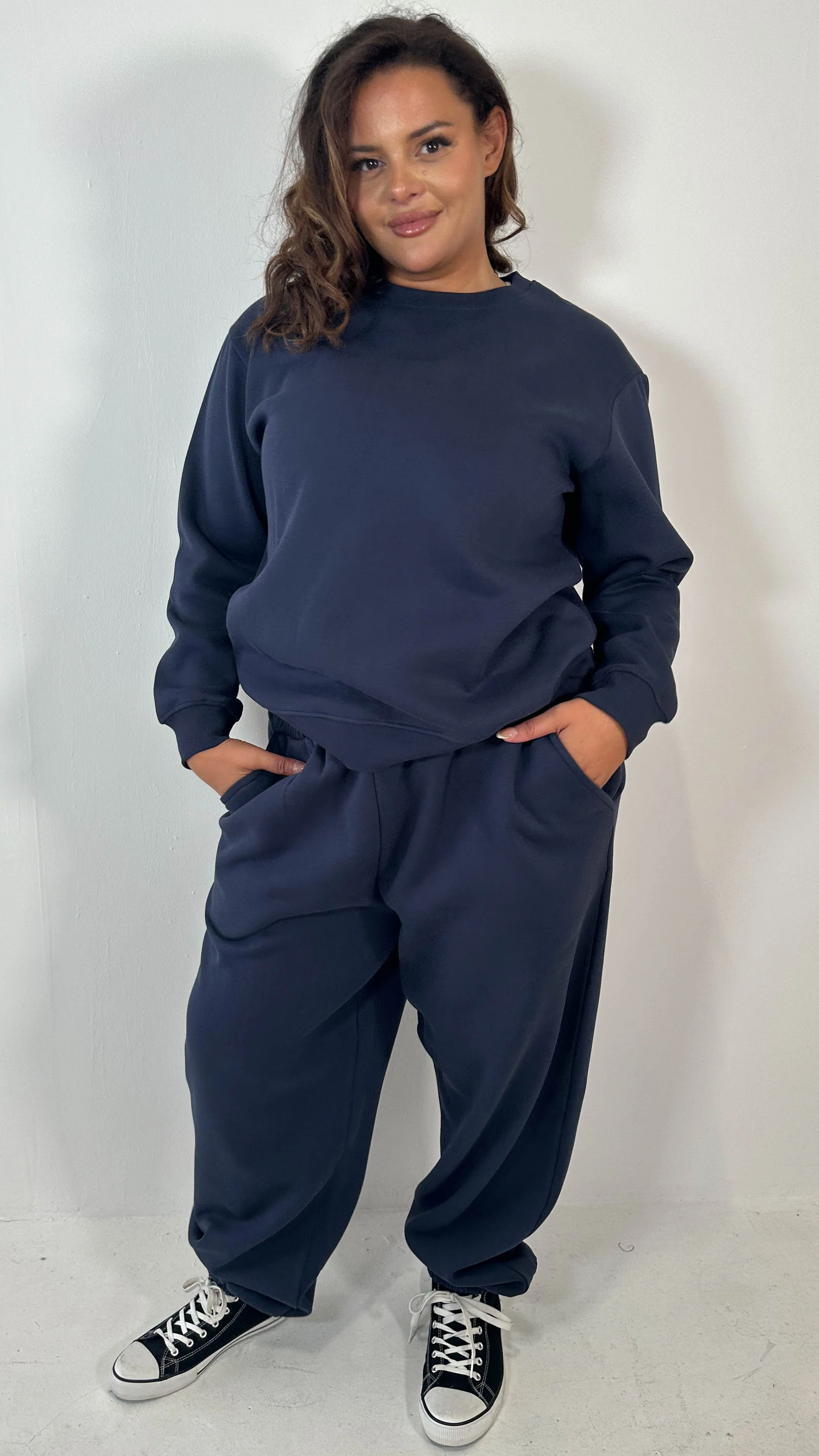 CurveWow Basic Crew Neck Sweat Navy - Image 8