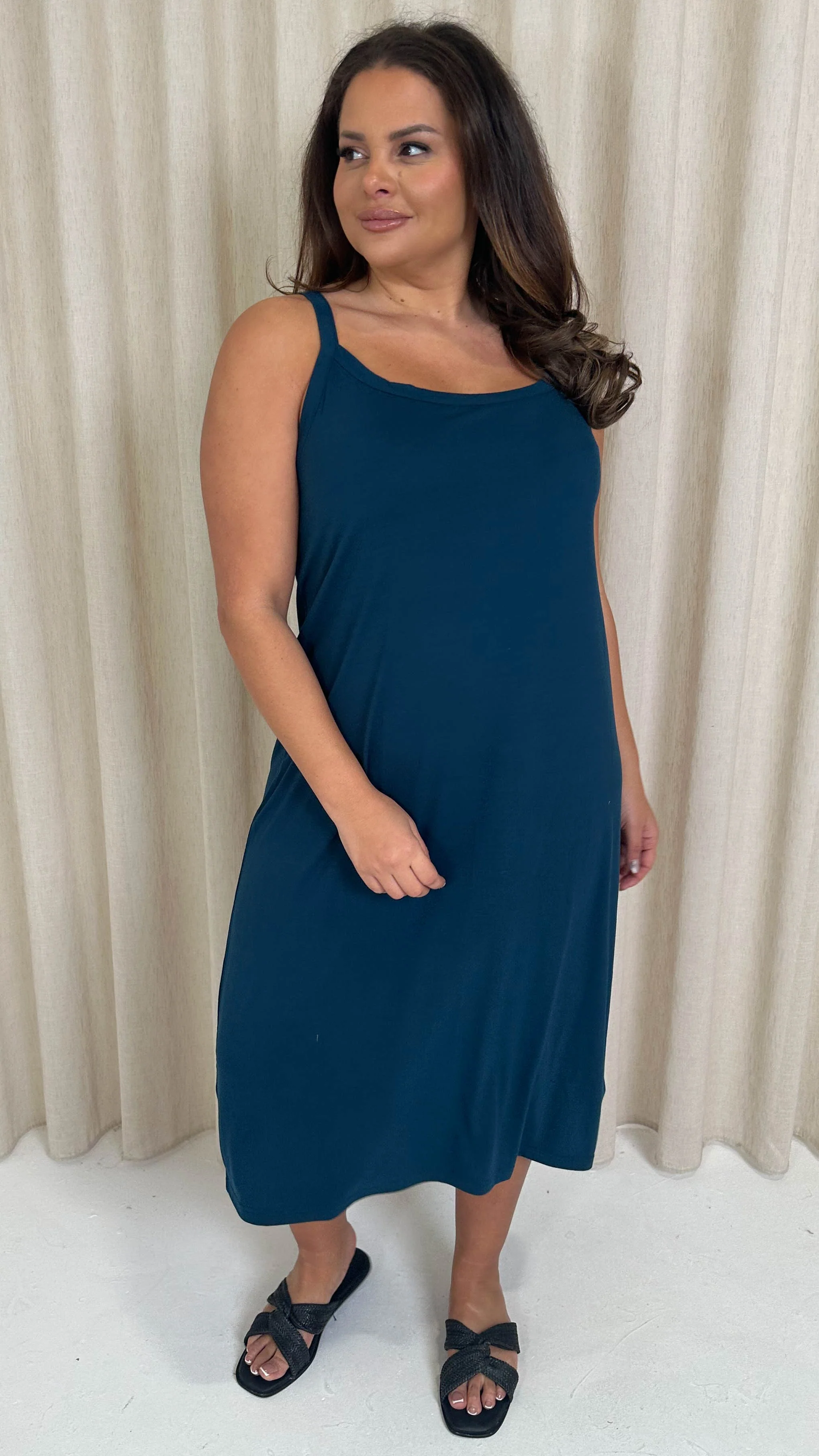 CurveWow Basic Midi Dress Teal - Image 4
