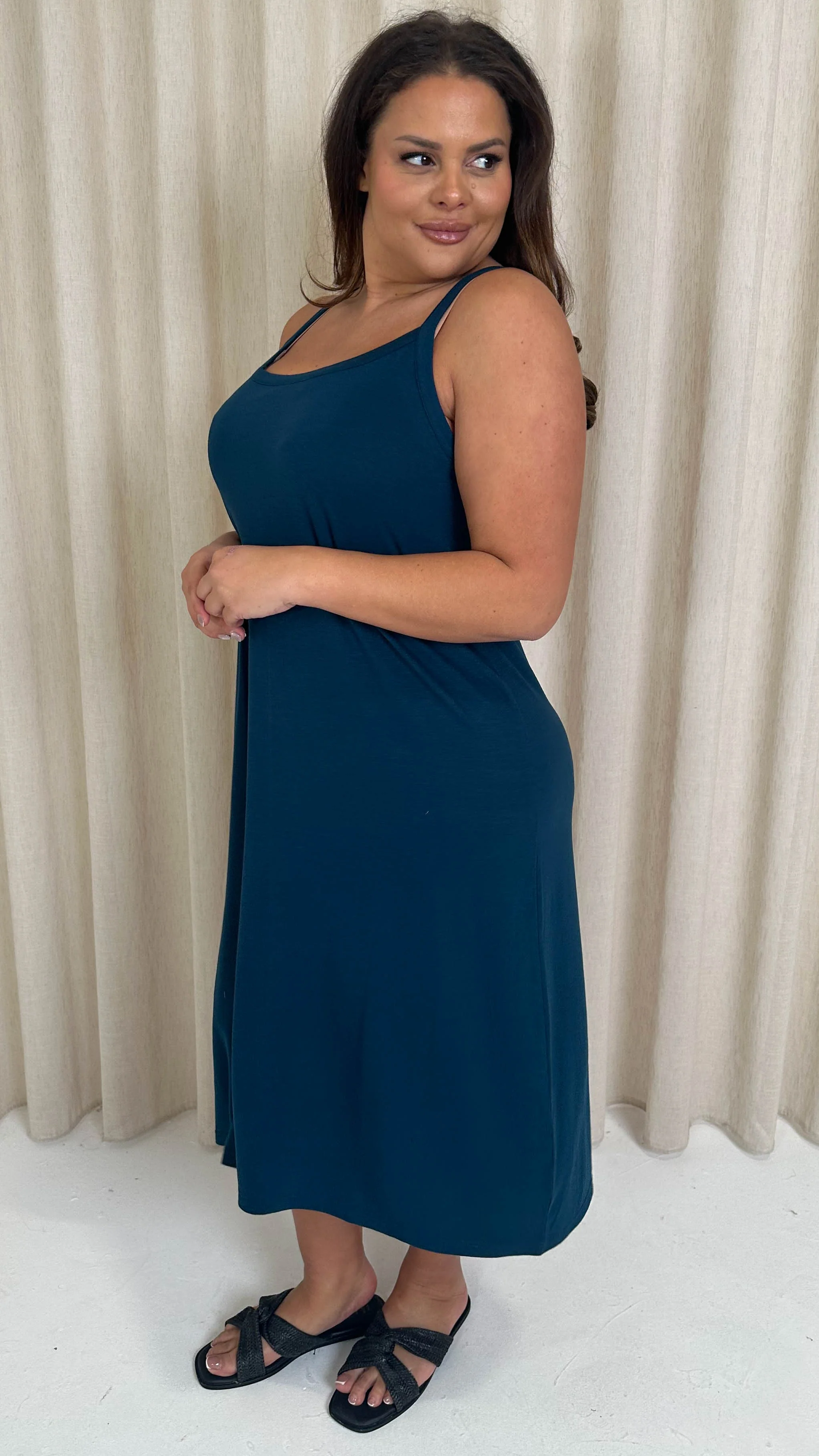 CurveWow Basic Midi Dress Teal - Image 5