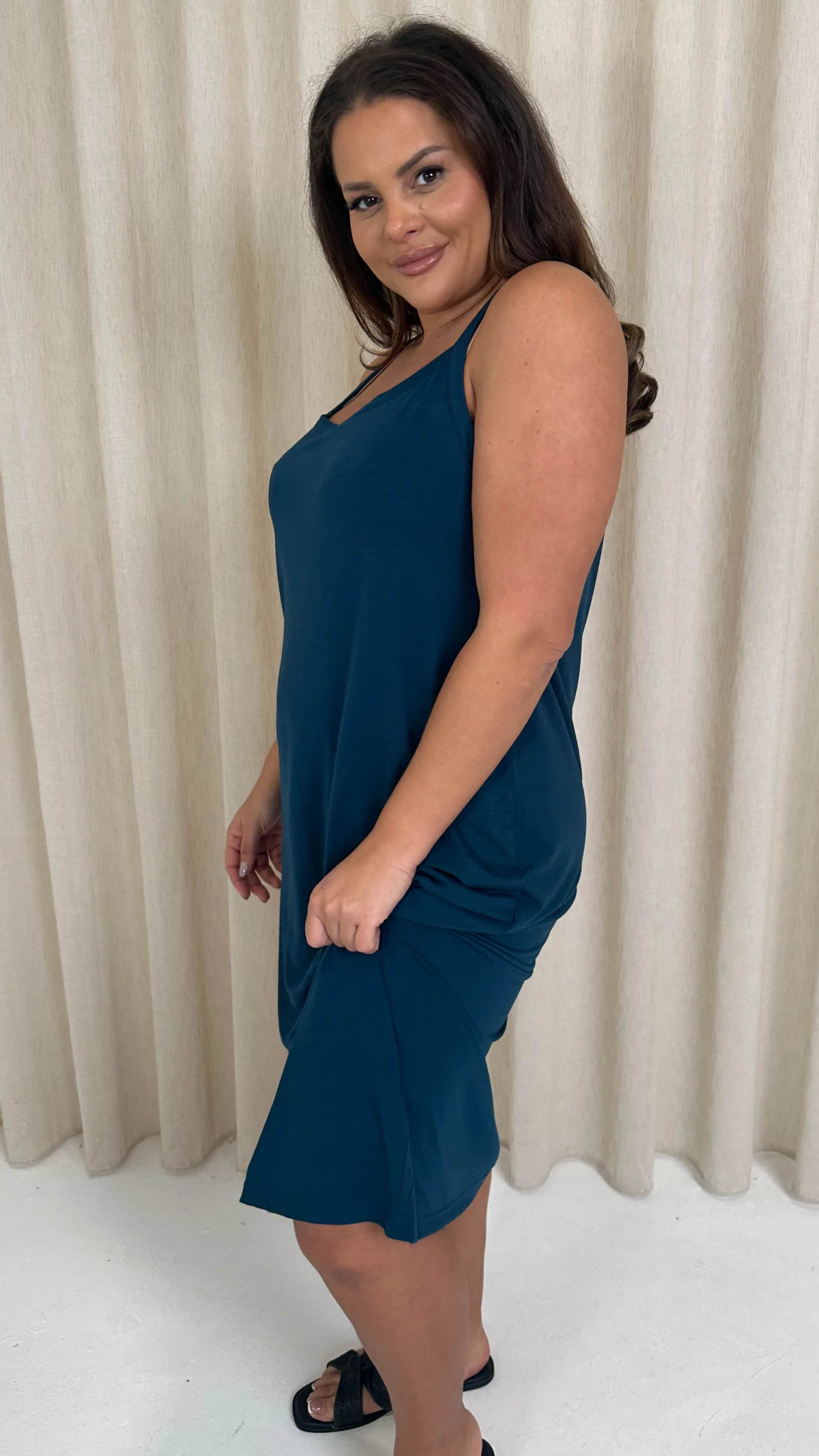 CurveWow Basic Midi Dress Teal - Image 6
