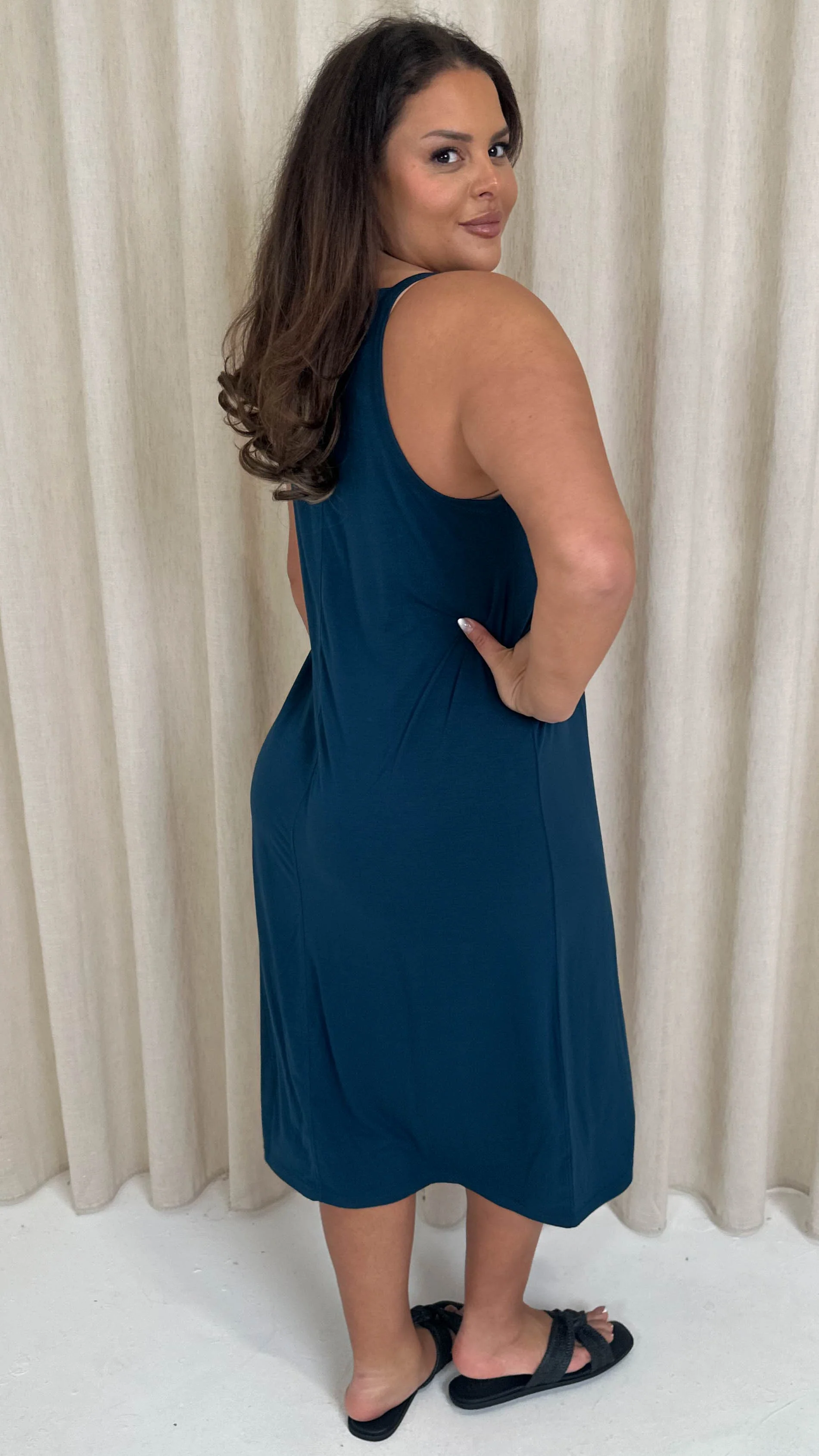 CurveWow Basic Midi Dress Teal - Image 7